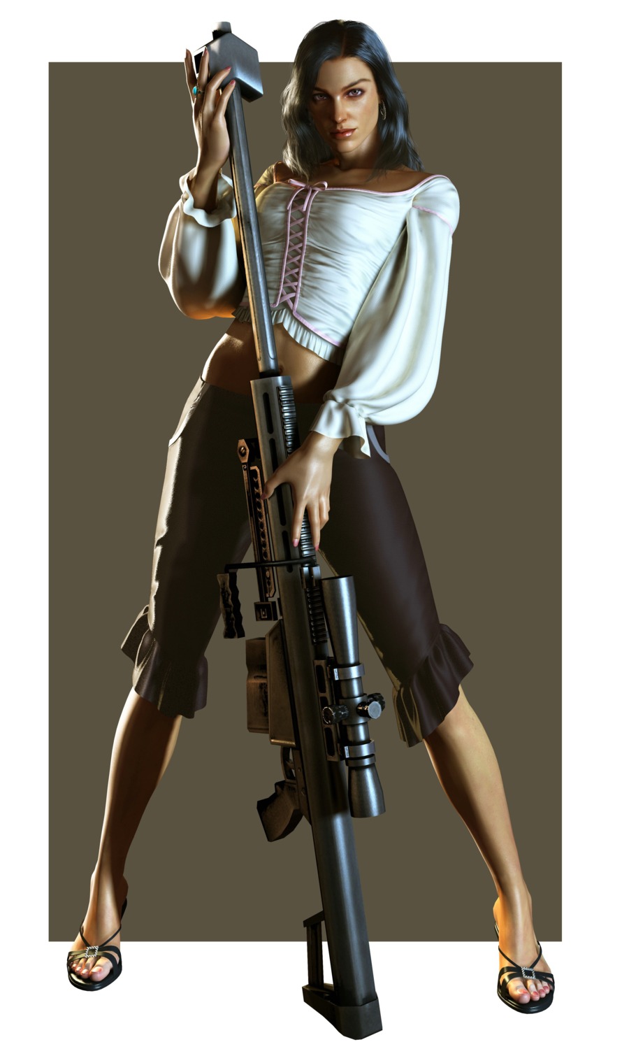 cg, dead_rising, feet, gun, heels, isabela_keyes, ueda_keiji