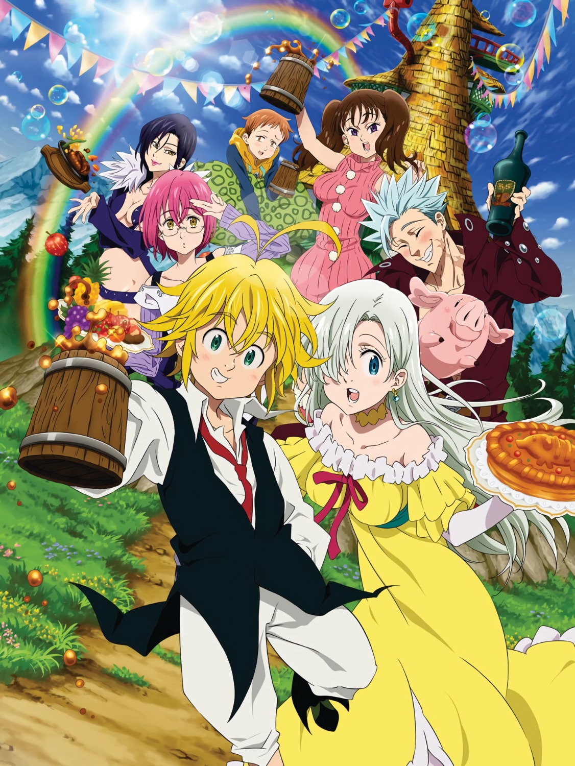 ban_(nanatsu_no_taizai), diane_(nanatsu_no_taizai), dress, elizabeth_liones, gowther_(nanatsu_no_taizai), hawk_(nanatsu_no_taizai), megane, meliodas_(nanatsu_no_taizai), merlin_(nanatsu_no_taizai), nanatsu_no_taizai, no_bra