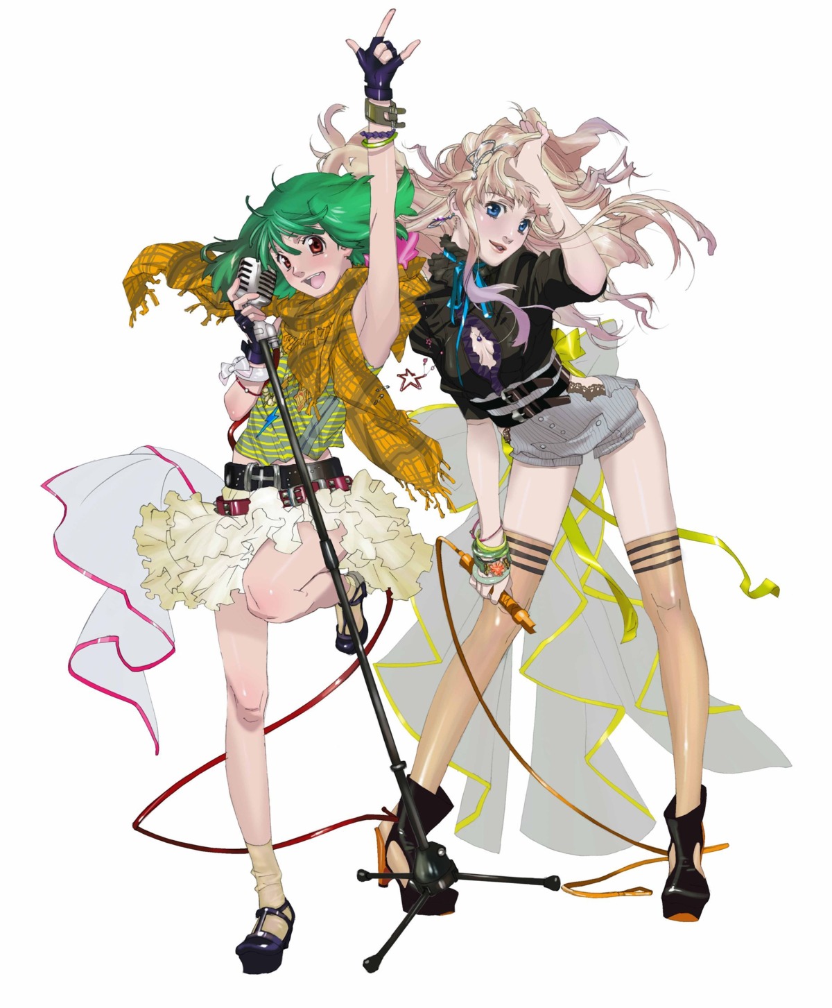 cleavage, heels, macross, macross_frontier, no_bra, ranka_lee, sheryl_nome, tagme, thighhighs