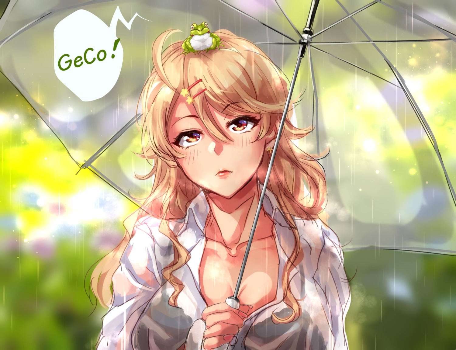 amaryllis_gumi, bra, cleavage, ouga_saki, sasaki9646, see_through, seifuku, umbrella