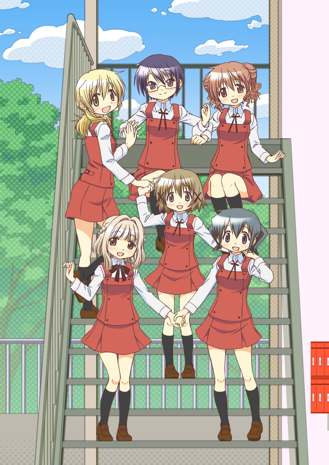 hidamari_sketch, hiro, megane, miyako, nazuna, nori, sae, seifuku