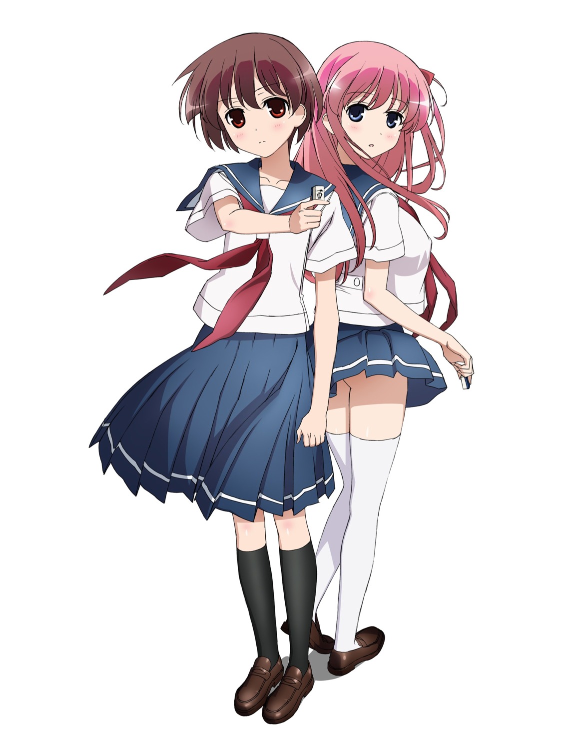 haramura_nodoka, miyanaga_saki, nopan, saki, seifuku, tagme, thighhighs
