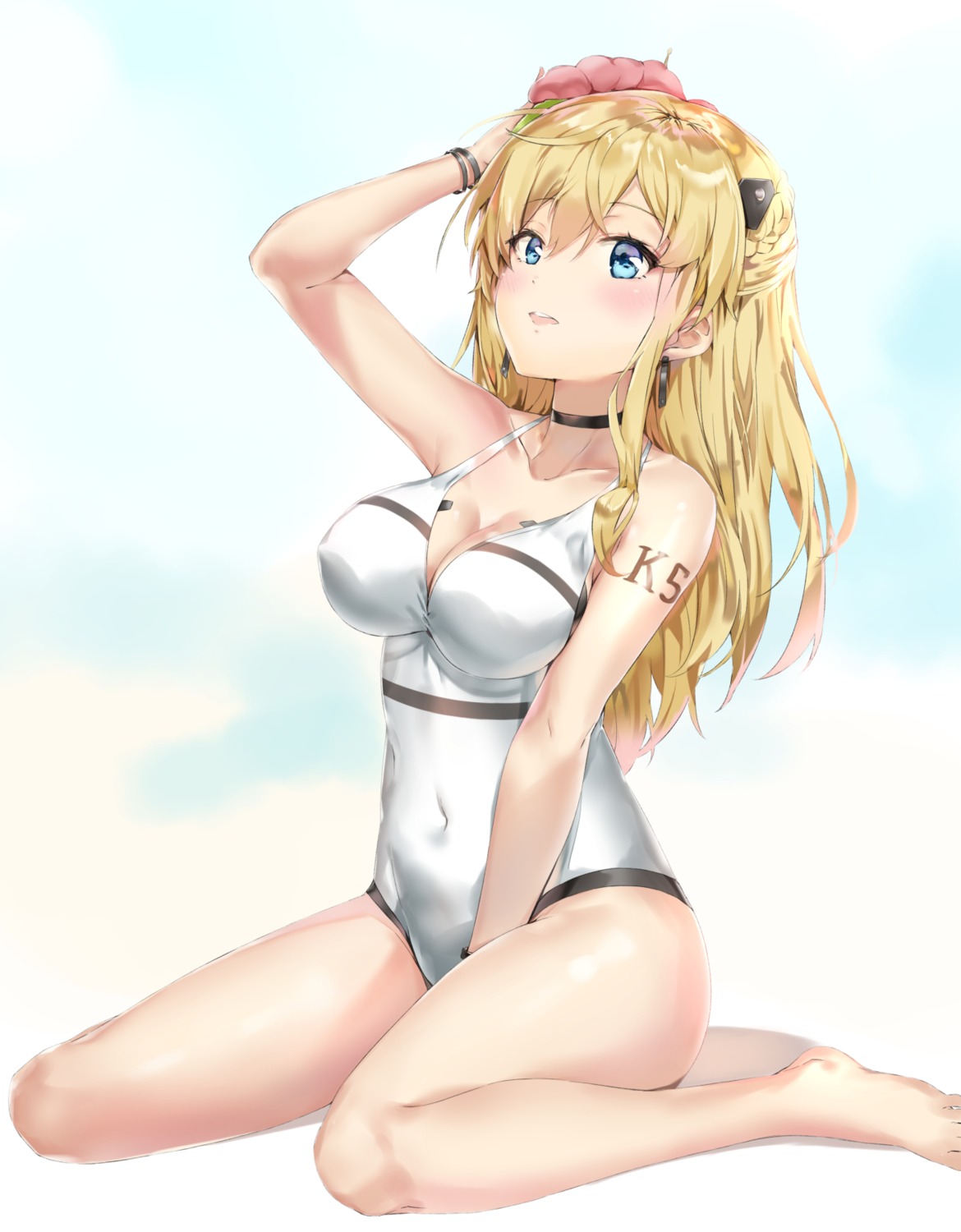 cleavage, girls_frontline, k5_(girls_frontline), pixel_(yuxian), swimsuits, tattoo