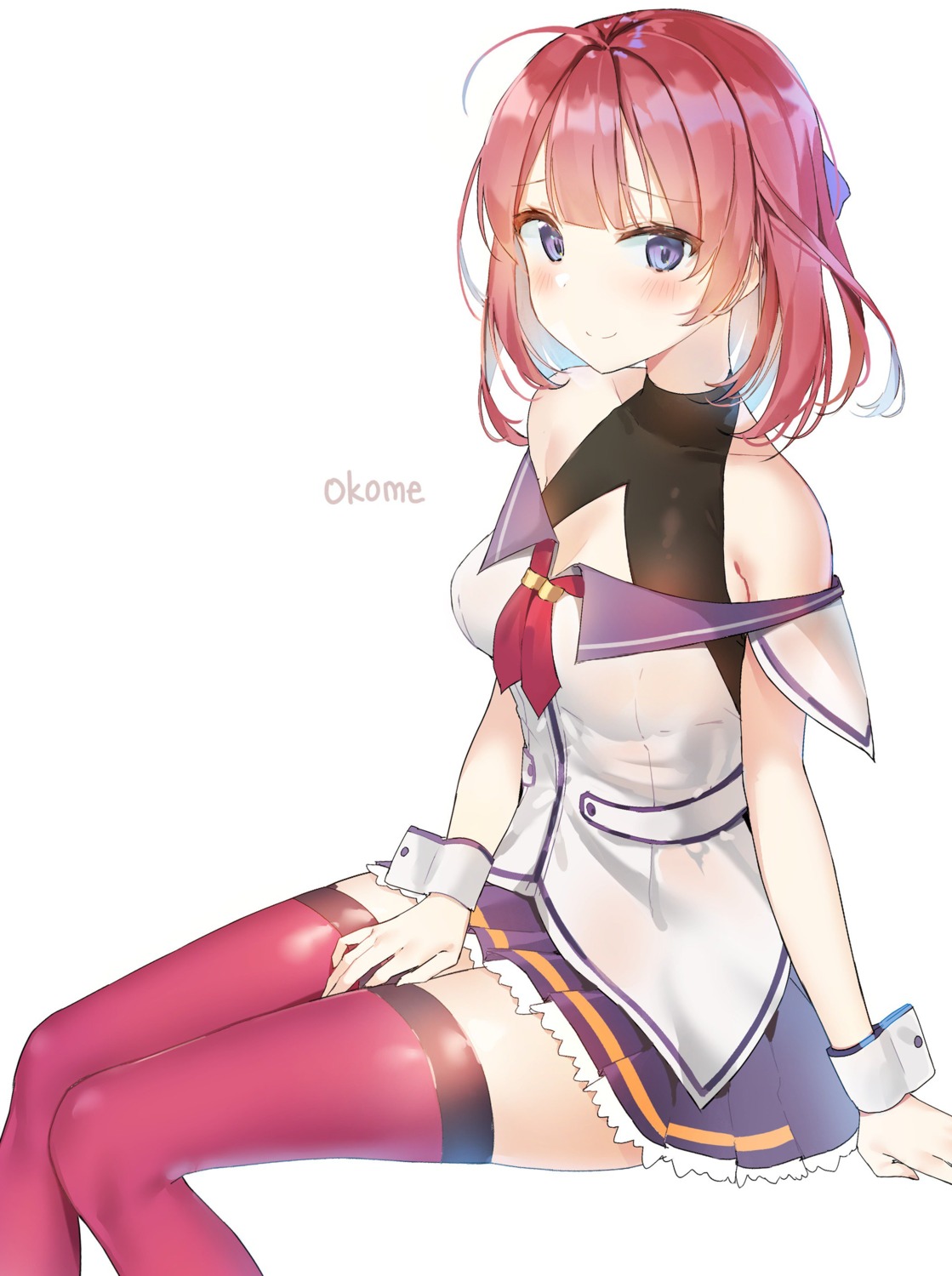 amaki_okome, cleavage, kurutsu, okome_channel, thighhighs