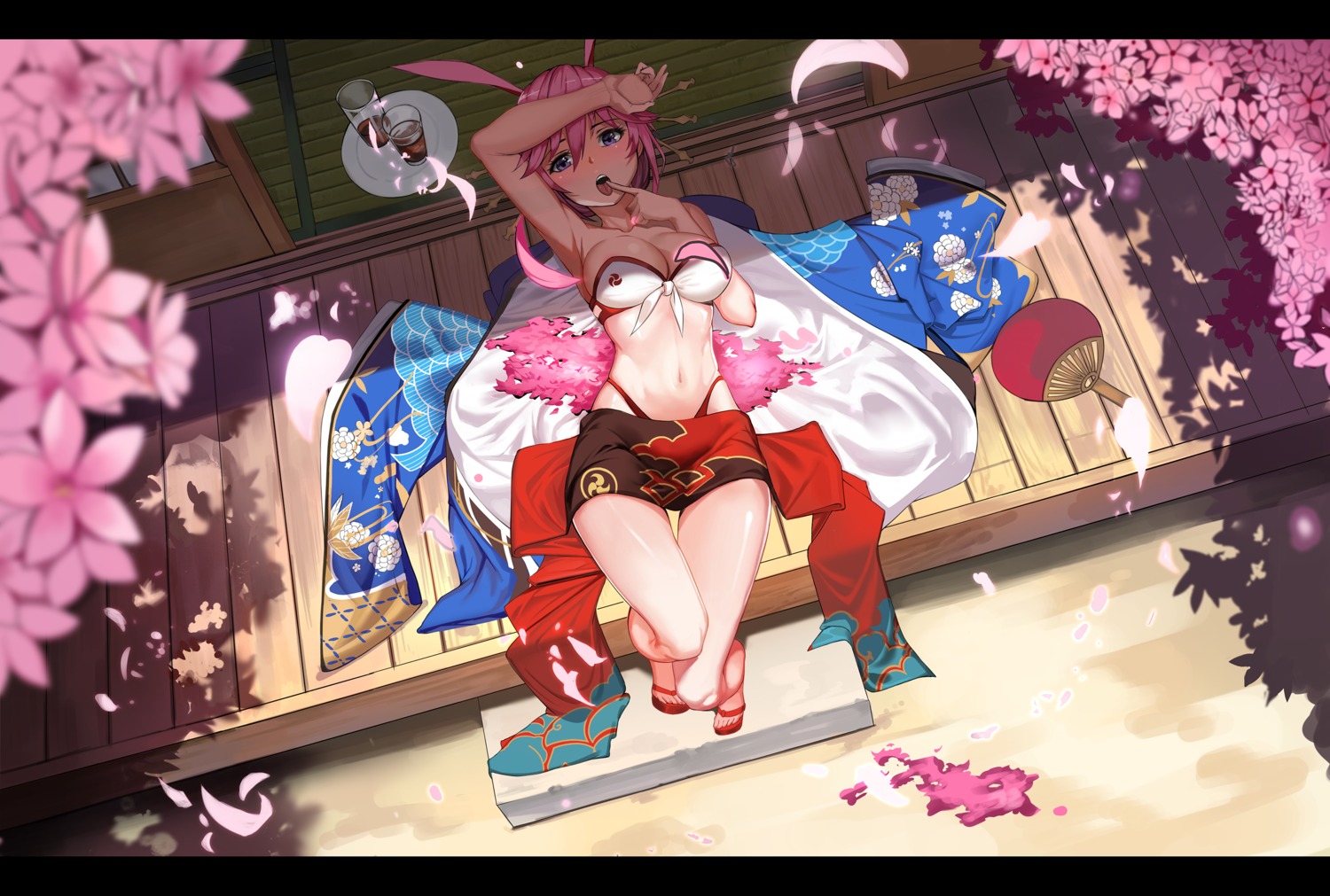 animal_ears, benghuai_xueyuan, bikini, bunny_ears, kimono, merchant91, swimsuits, yae_sakura_(benghuai_xueyuan)