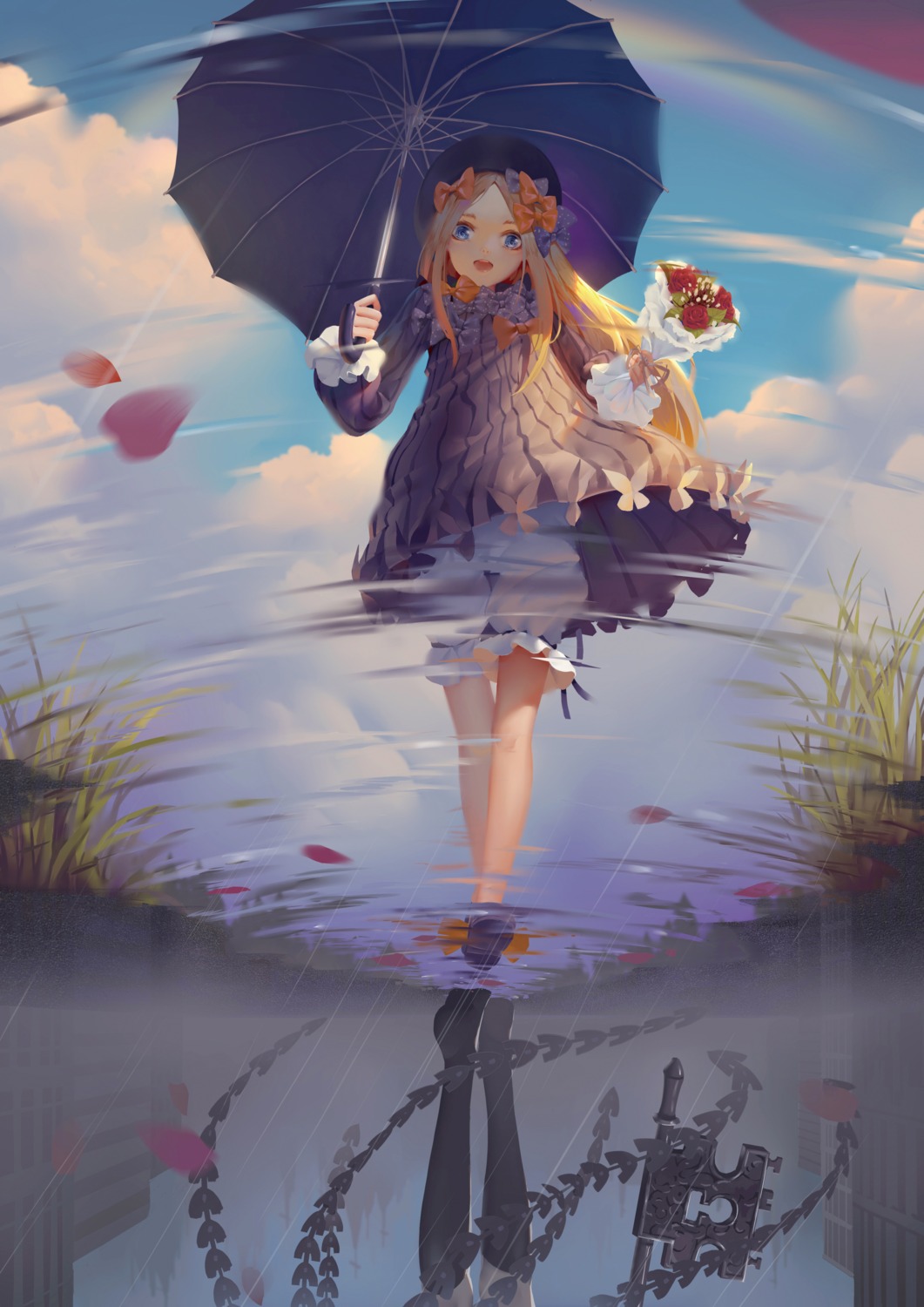 abigail_williams_(fate), bloomers, dress, fate/grand_order, qiu_jing_bing, thighhighs, umbrella