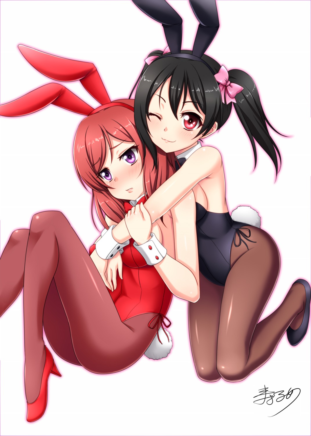 animal_ears, bunny_ears, bunny_girl, heels, love_live!, love_live!_(series), nishikino_maki, pantyhose, surume_(clavis), tail, yazawa_nico