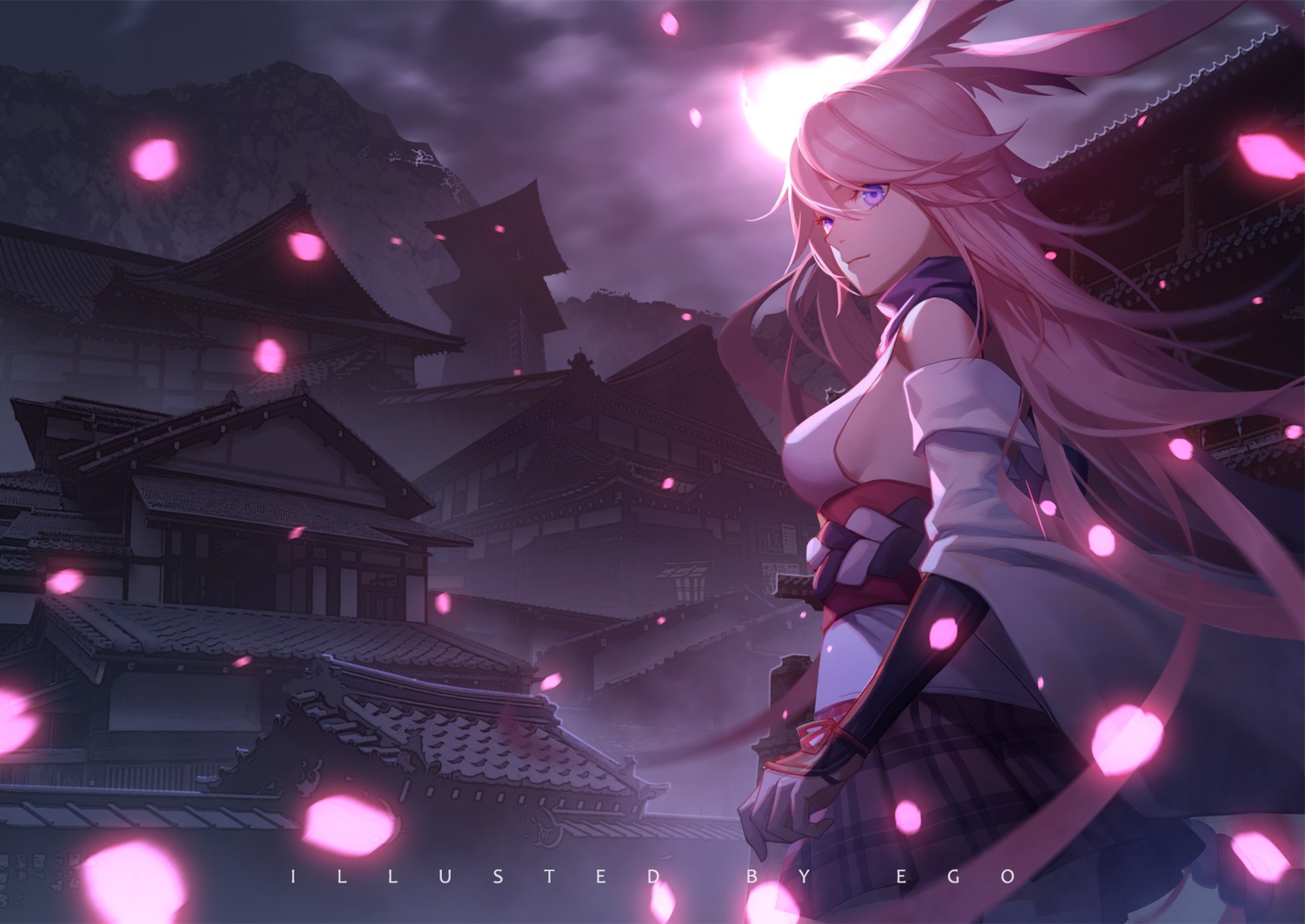 animal_ears, benghuai_xueyuan, bunny_ears, honkai_impact, japanese_clothes, sougishi_ego, yae_sakura_(benghuai_xueyuan)