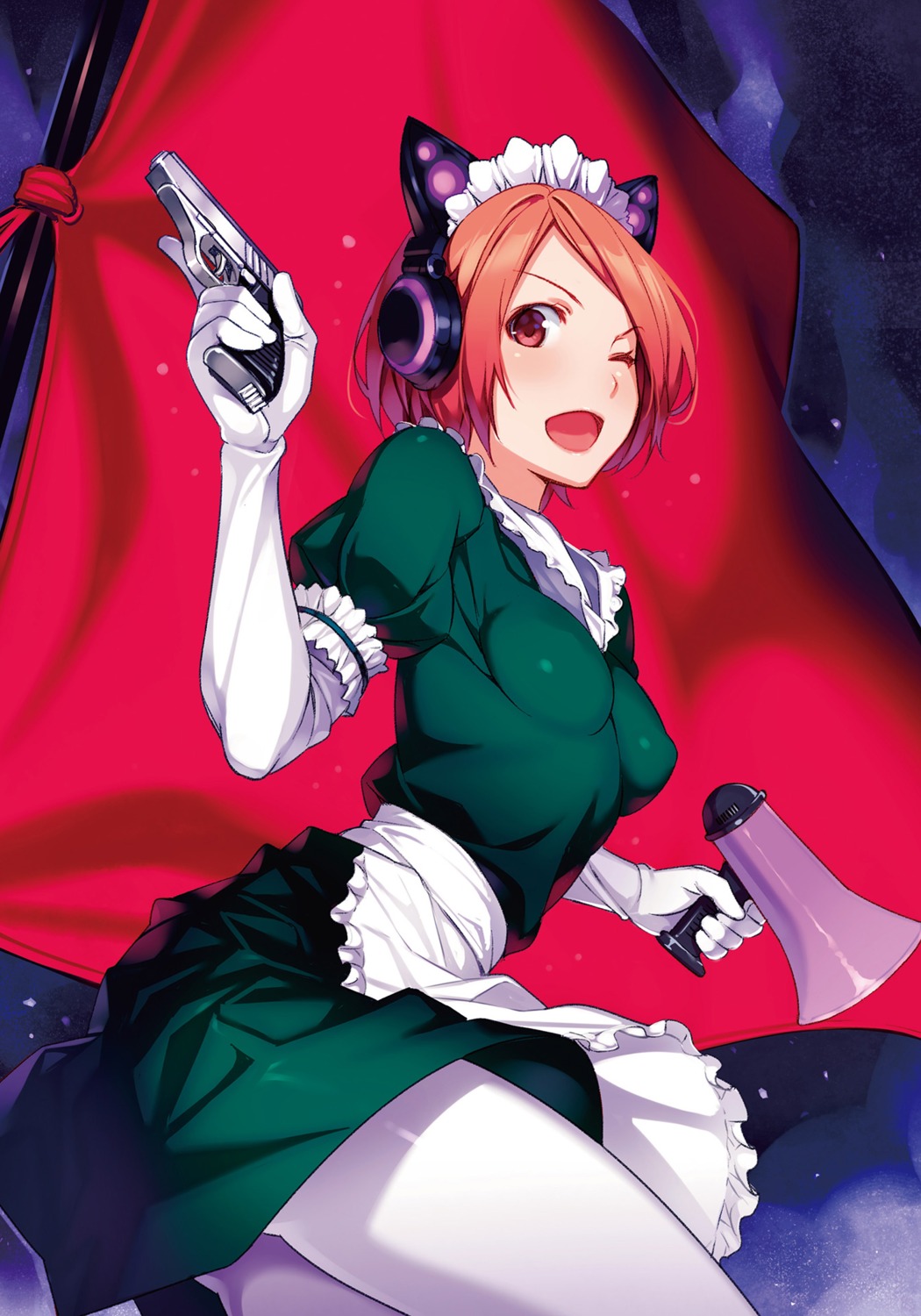 animal_ears, gun, headphones, maid, nekomimi, pantyhose, rail_wars!, sasshou_mari, vania600