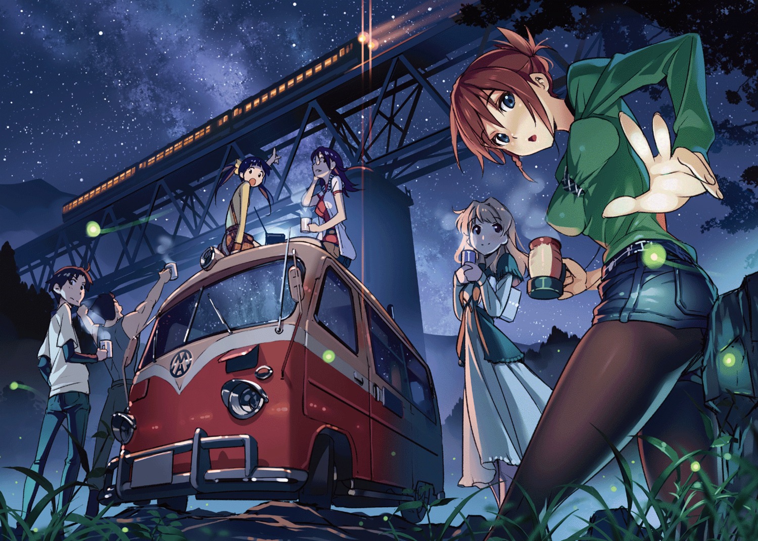 dress, iwaizumi_shou, koumi_haruka, pantyhose, rail_wars!, sakurai_aoi_(rail_wars!), takayama_naoto, vania600