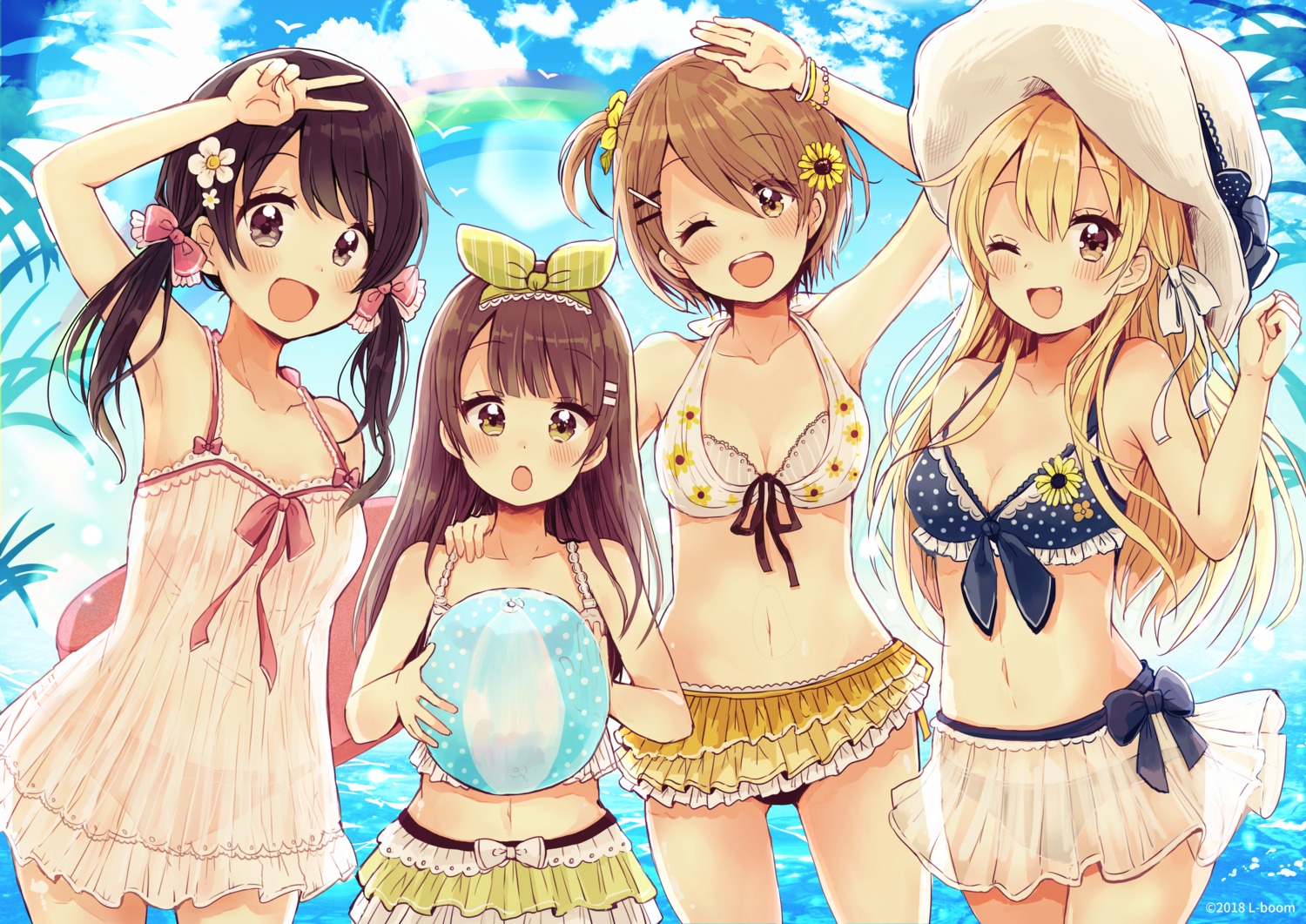 bikini, cleavage, higuchi_kaede_(swing!), miyasato_haruka, okamoto_natsuhi, sakura_oriko, see_through, swimsuits