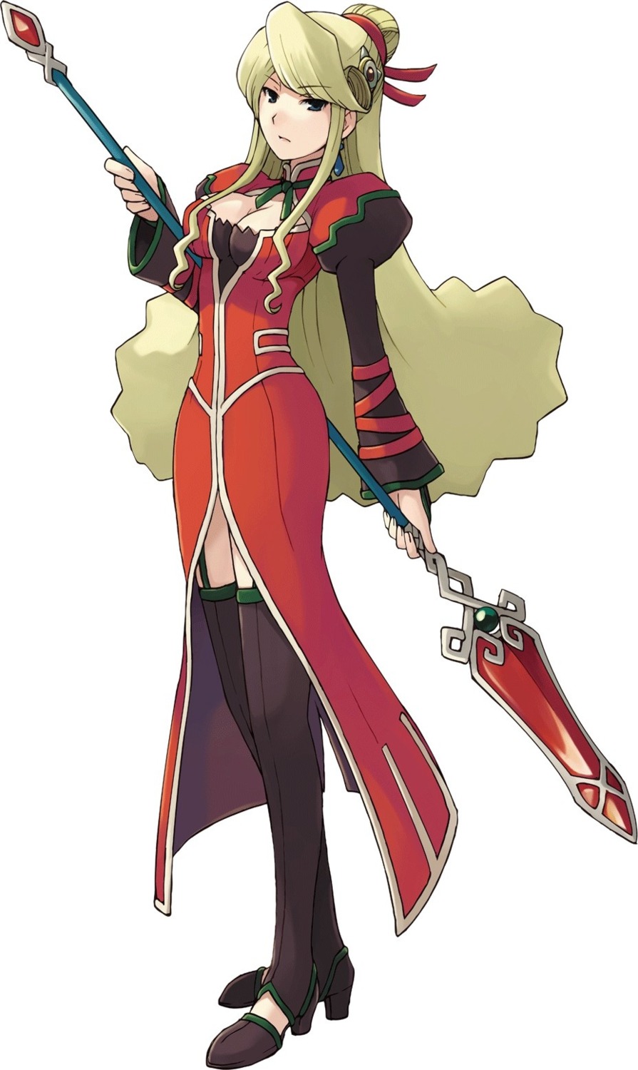 cleavage, dress, lila, stockings, summon_night, summon_night:_twin_age, thighhighs, tobe_sunaho
