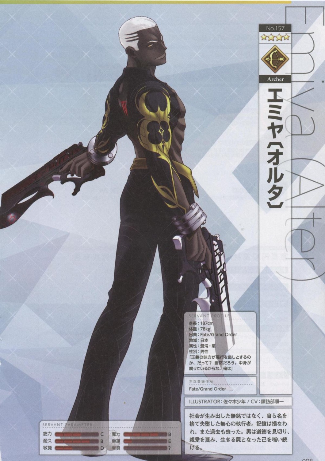 cropme, emiya_alter, fate/grand_order, gun, male, profile_page, sasaki_shounen
