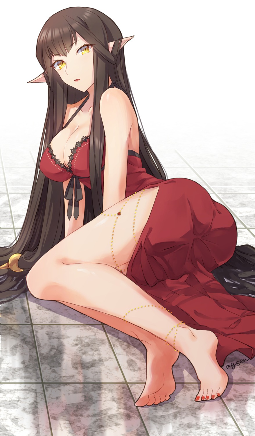agsen, ass, cleavage, dress, fate/apocrypha, fate/grand_order, fate/stay_night, feet, pointy_ears, semiramis_(fate)