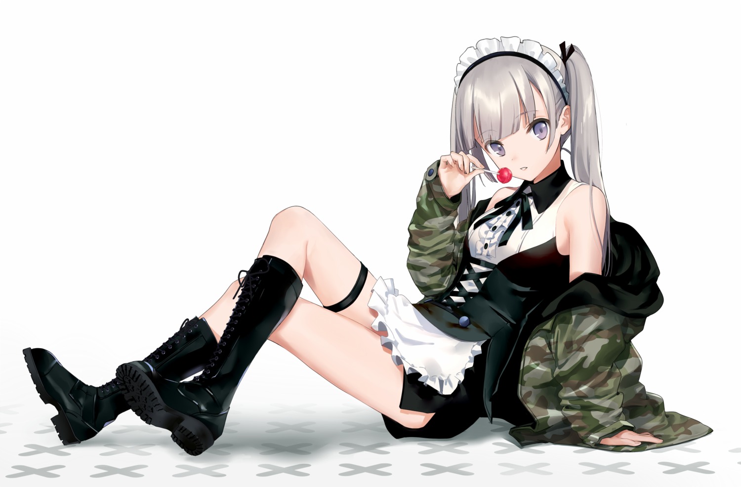 garter, heels, maid, urata_asao
