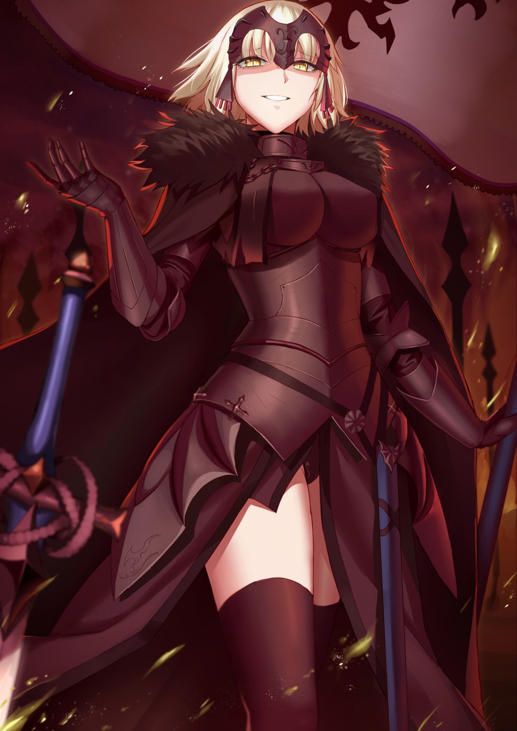 armor, fate/grand_order, jeanne_d'arc, jeanne_d'arc_alter_(fate), kakeku, sword, thighhighs