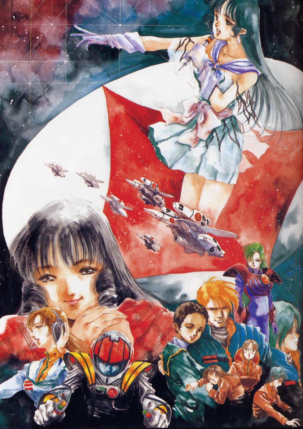 claudia_lasalle, hayase_misa, ichijyo_hikaru, kim_kabirov, lynn_minmay, macross, maximilian_jenius, mecha