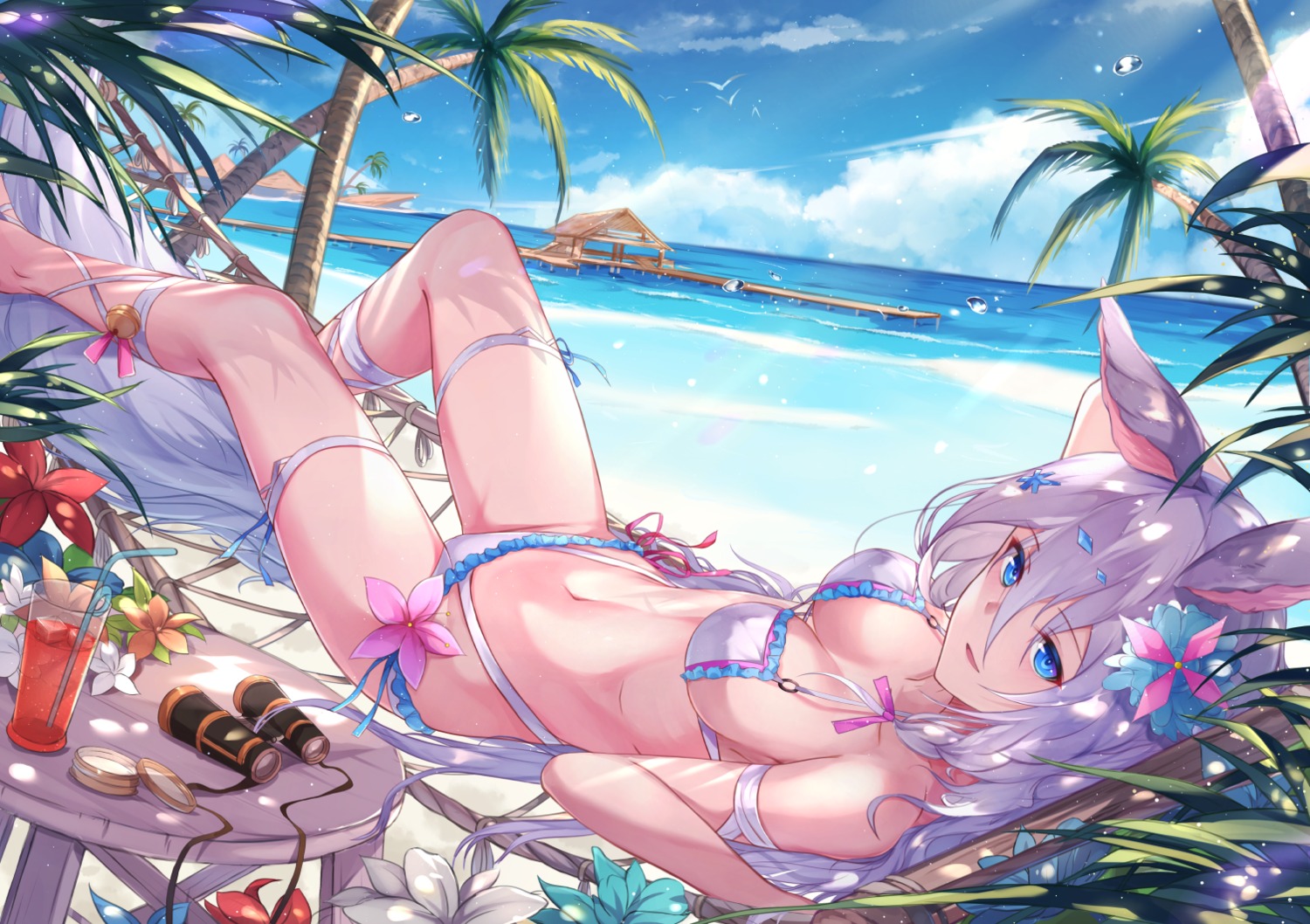 animal_ears, bikini, fuuro_(johnsonwade), garter, kitsune, swimsuits, tail