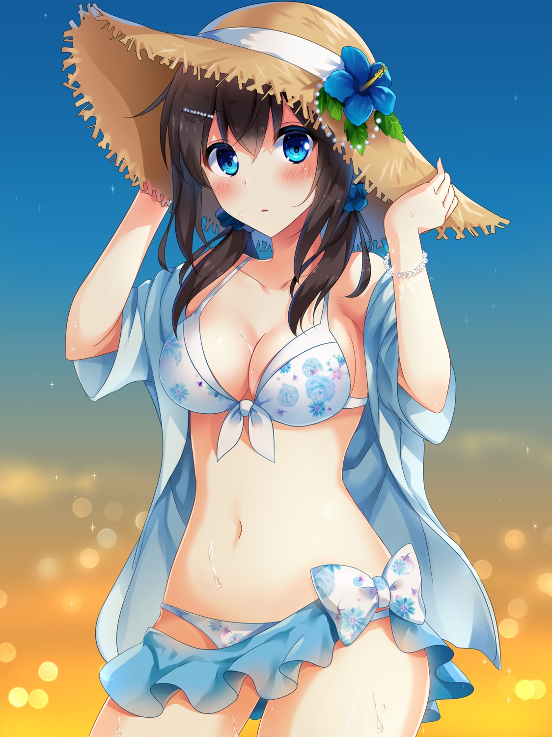 bikini, cleavage, hayase, open_shirt, swimsuits, wet