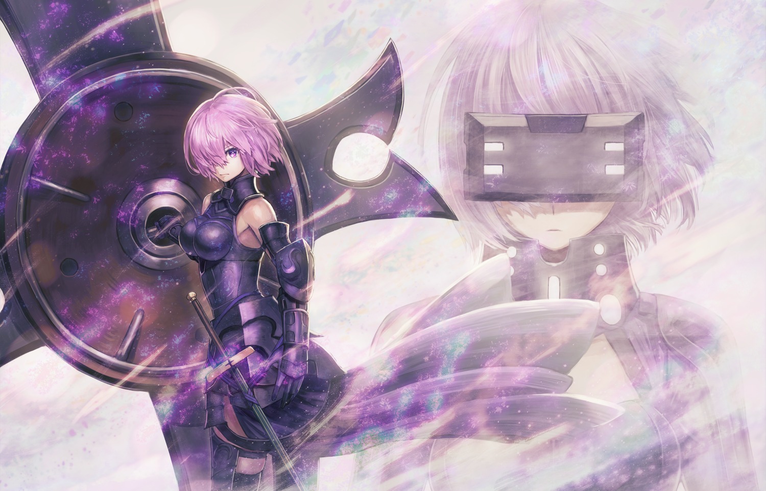 armor, fate/grand_order, kuroi_susumu, mash_kyrielight, sword, thighhighs