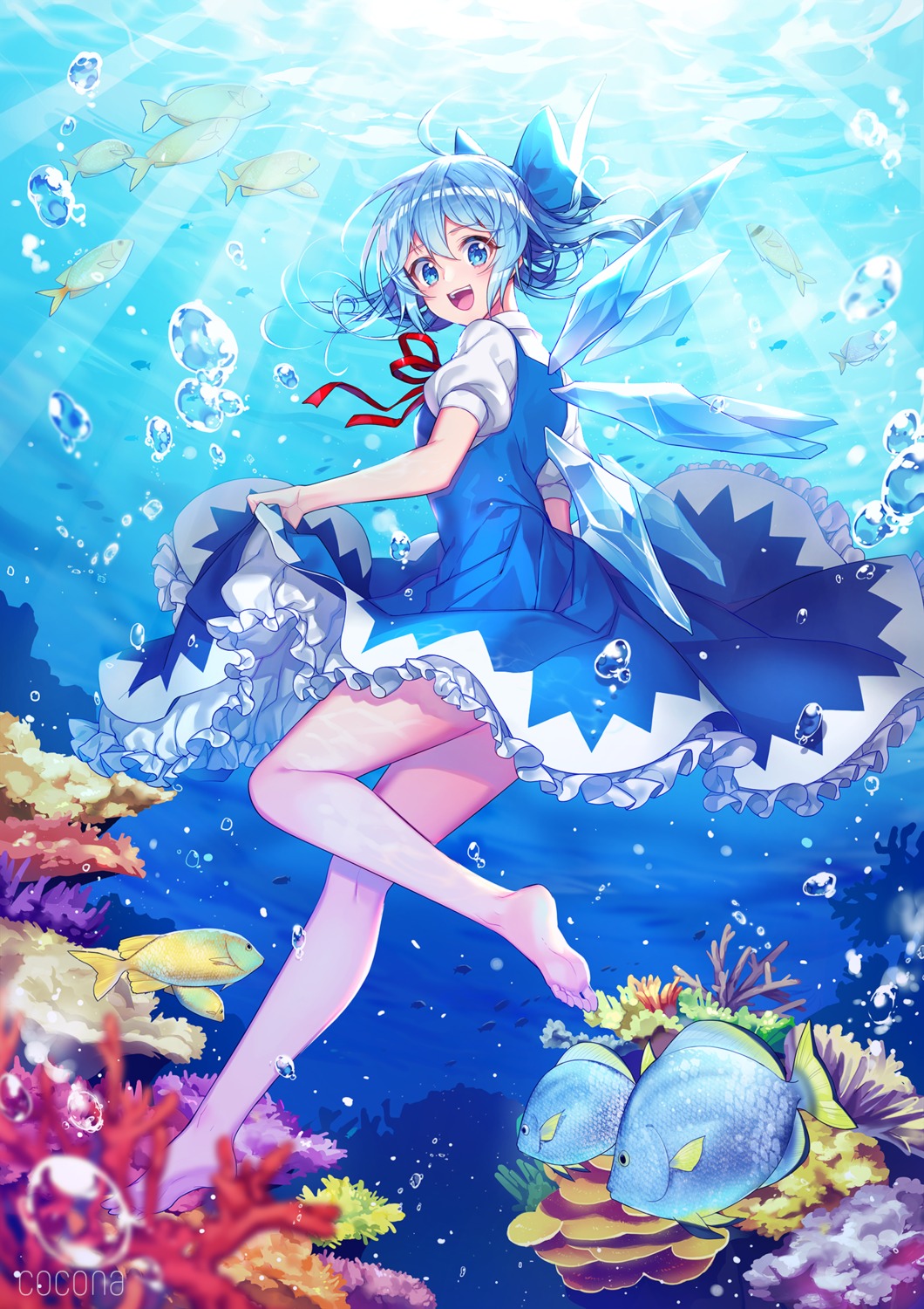 blann, cirno, dress, feet, skirt_lift, touhou, wings