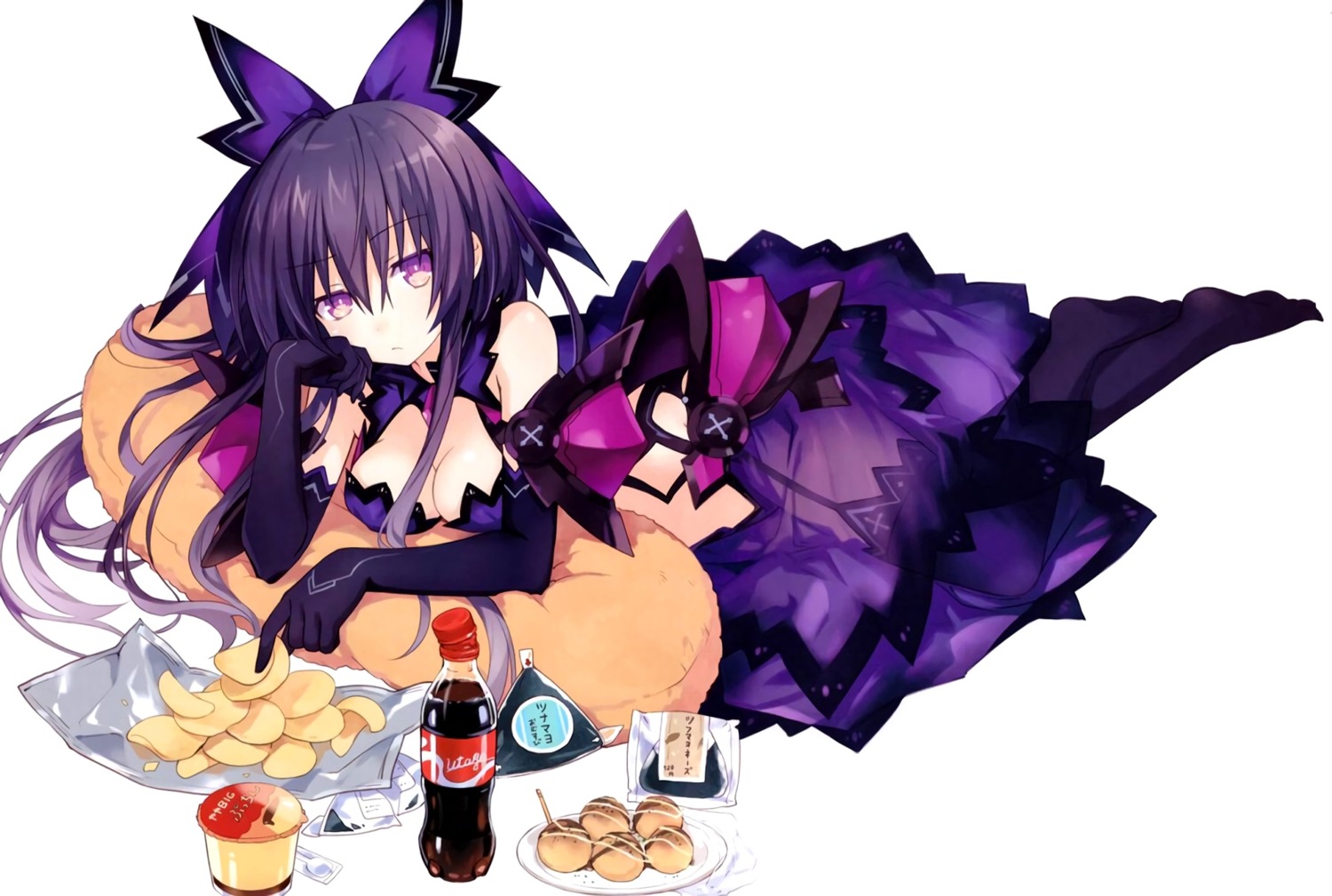 cleavage, date_a_live, dress, see_through, stockings, thighhighs, tsunako, yatogami_tenka