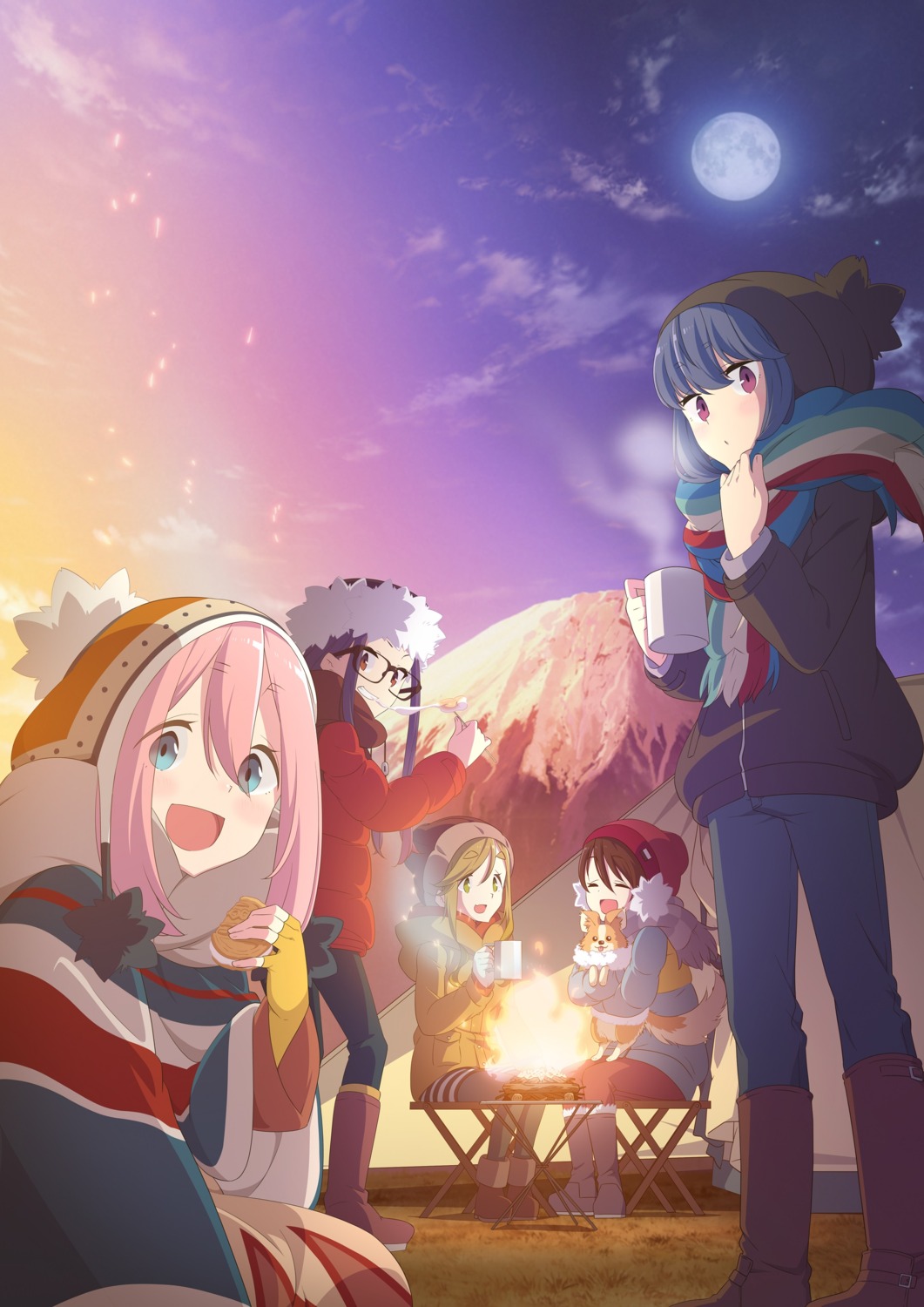 inuyama_aoi, kagamihara_nadeshiko, megane, oogaki_chiaki, pantyhose, saitou_ena, sasaki_mutsumi_(bee_train), shima_rin