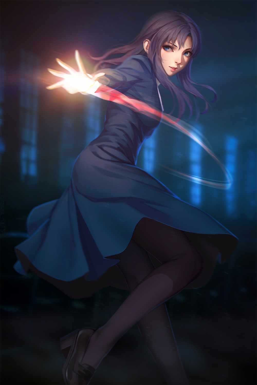 dress, heels, kara_no_kyoukai, kokutou_azaka, miura_naoko, pantyhose