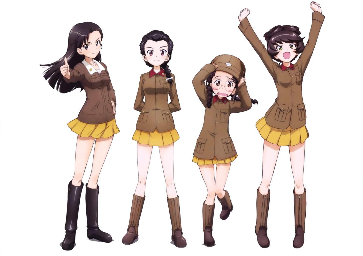 fukuda_haru, girls_und_panzer, hosomi_(girls_und_panzer), megane, nishi_kinuyo, tamada_(girls_und_panzer), uniform