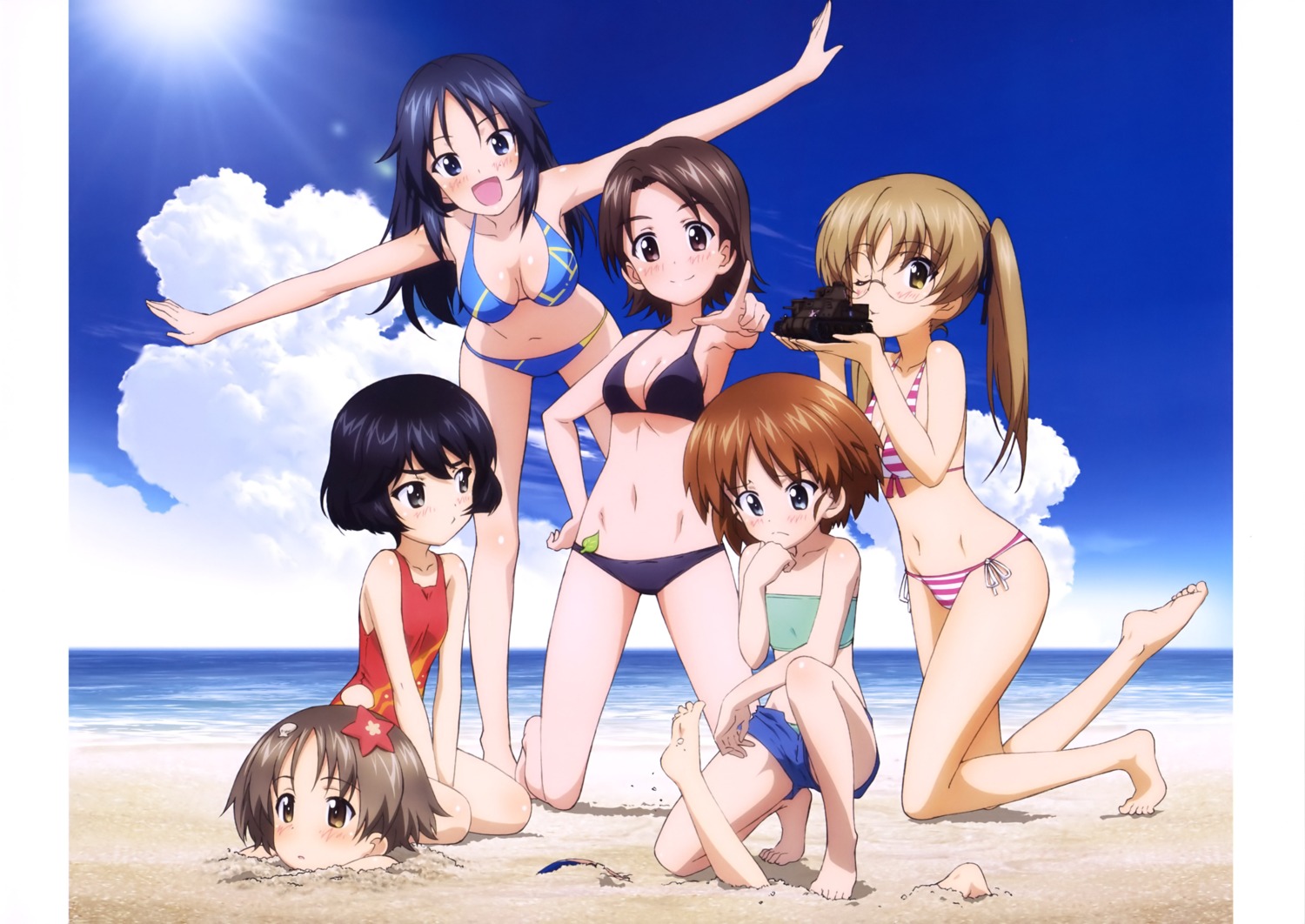 bikini, cleavage, girls_und_panzer, maruyama_saki, megane, oono_aya, sakaguchi_karina, sawa_azusa