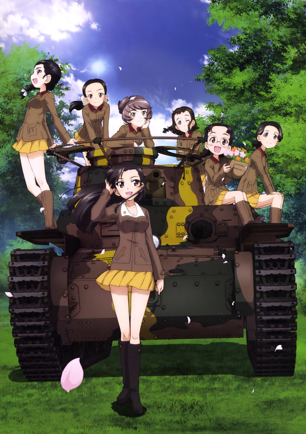 fukuda_haru, girls_und_panzer, hamada_(girls_und_panzer), hosomi_(girls_und_panzer), ikeda_(girls_und_panzer), megane, nagura, nishi_kinuyo, tamada_(girls_und_panzer), uniform