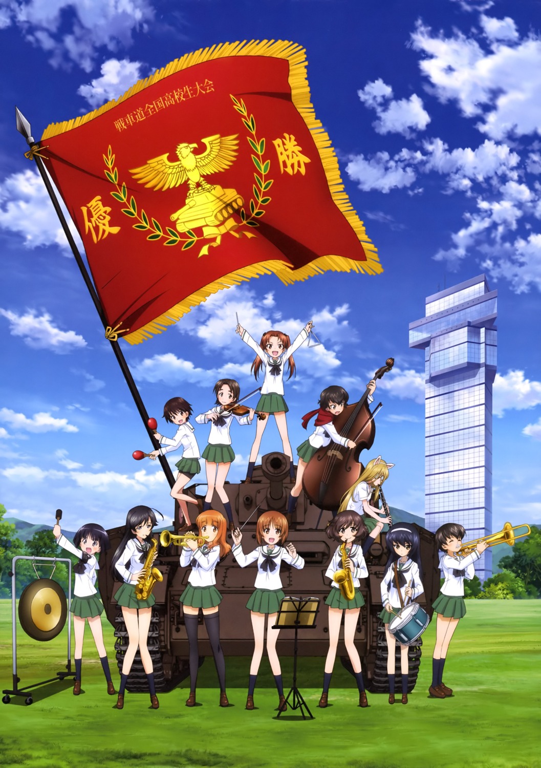 akiyama_yukari, animal_ears, bike_shorts, caesar, girls_und_panzer, isobe_noriko, isuzu_hana, kadotani_anzu
