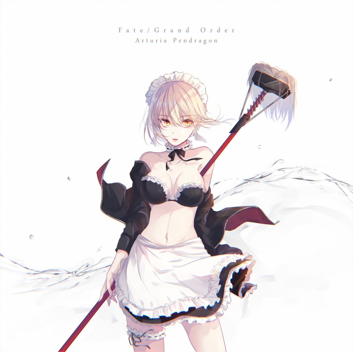 artoria_pendragon_(fate), artoria_pendragon_alter_(fate), bikini_top, cleavage, fate/grand_order, garter, maid, mokoppe