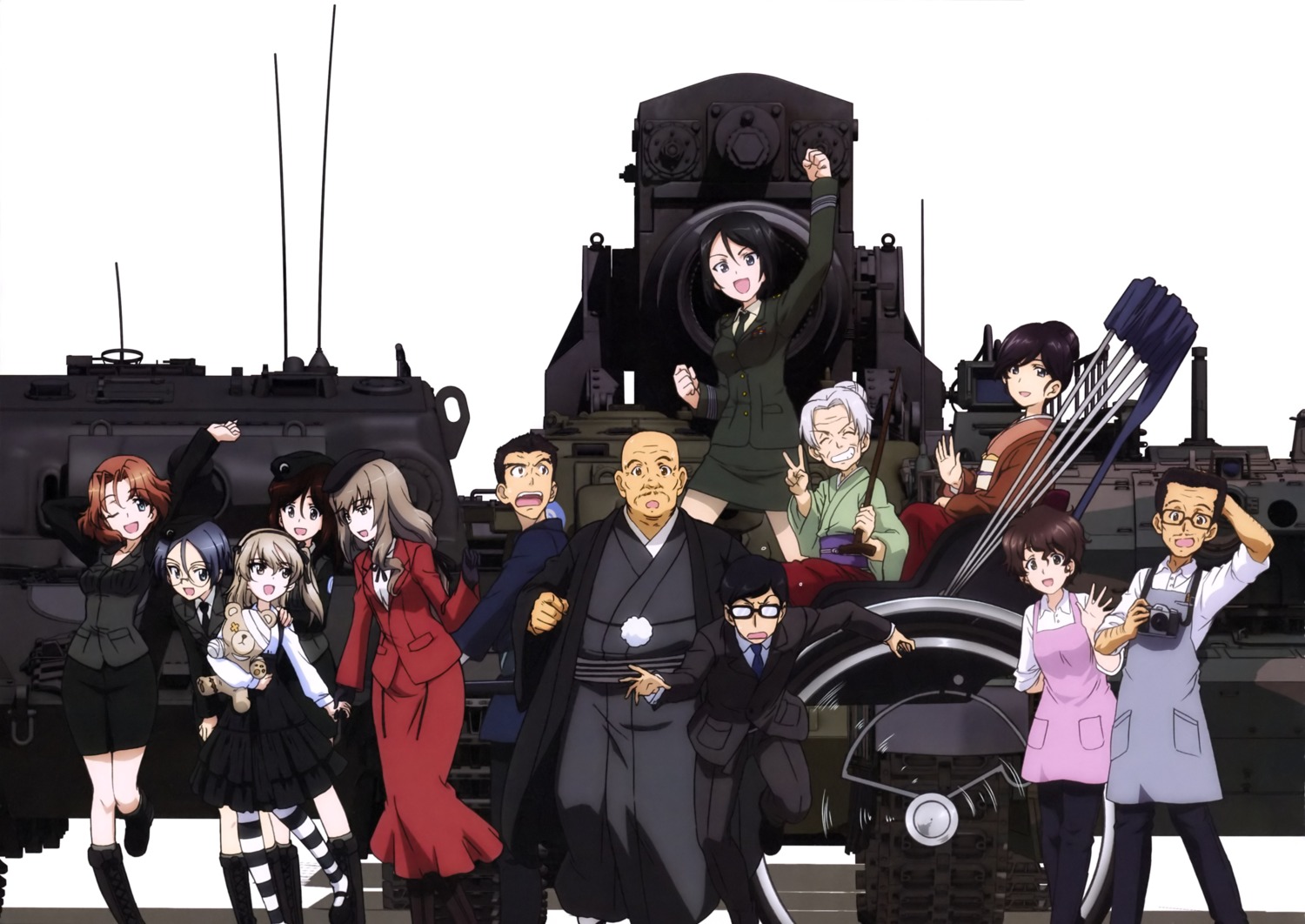akiyama_jungorou, akiyama_yoshiko, azumi_(girls_und_panzer), bandages, business_suit, chouno_ami, girls_und_panzer, gothic_lolita