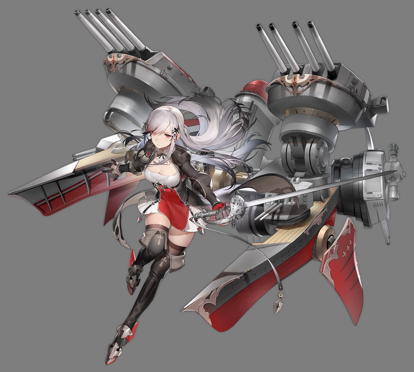 azur_lane, cleavage, dunkerque_(azur_lane), liduke, sword, thighhighs, transparent_png, uniform