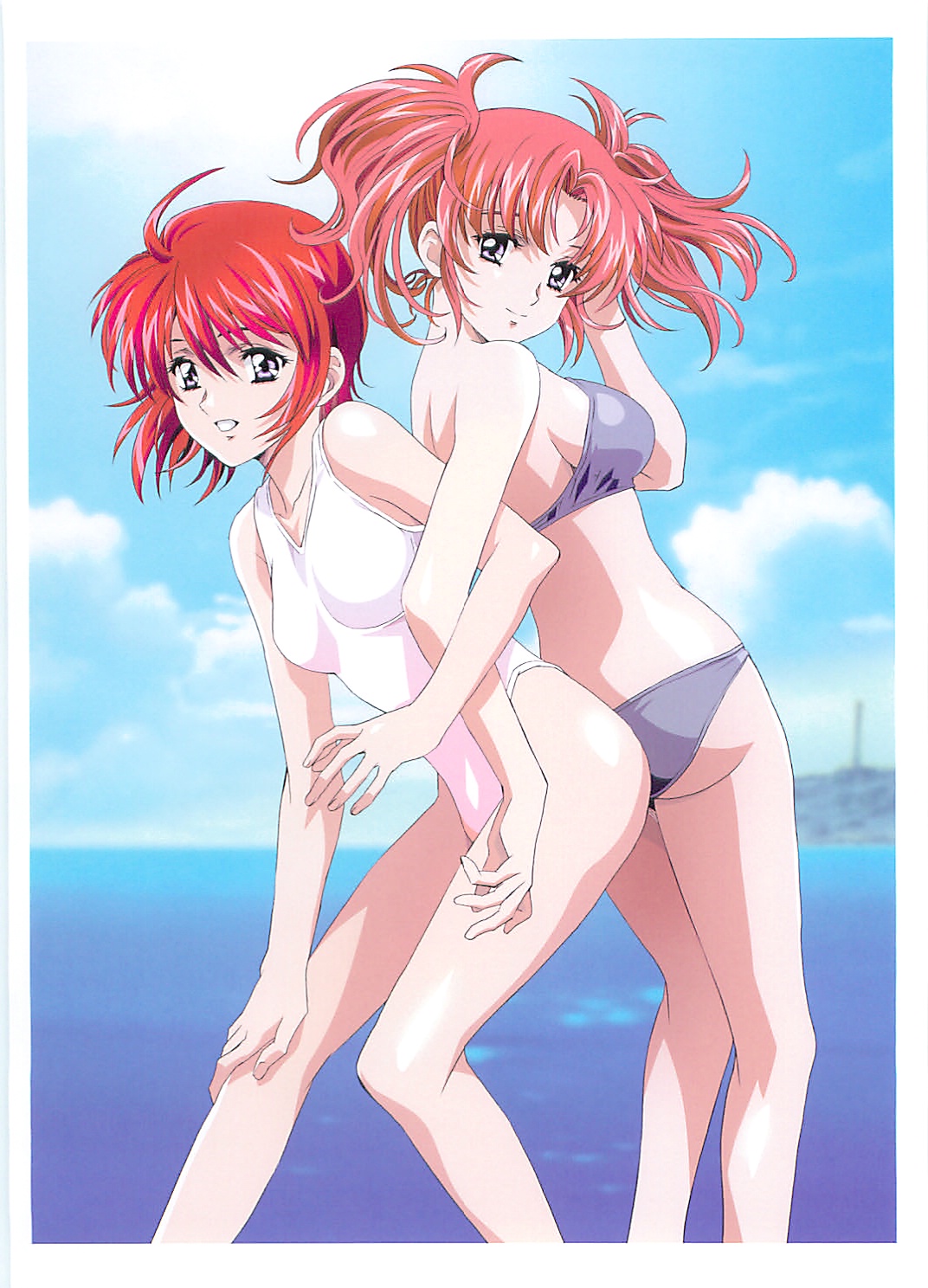 bikini, gundam, gundam_seed, gundam_seed_destiny, jpeg_artifacts, kawarajima_koh, lunamaria_hawke, meyrin_hawke, swimsuits