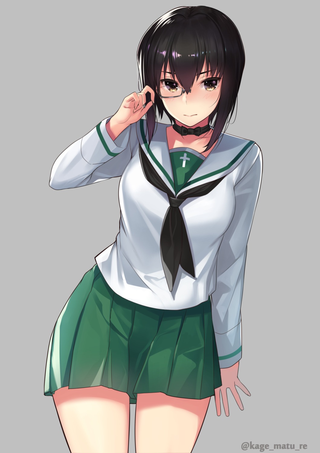 girls_und_panzer, kagematsuri, kawashima_momo, megane, seifuku