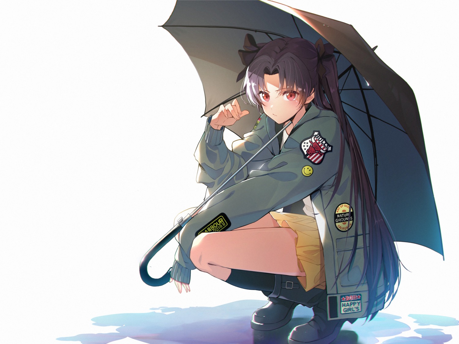 fate/grand_order, ishtar_(fate), melikecurry, toosaka_rin, umbrella