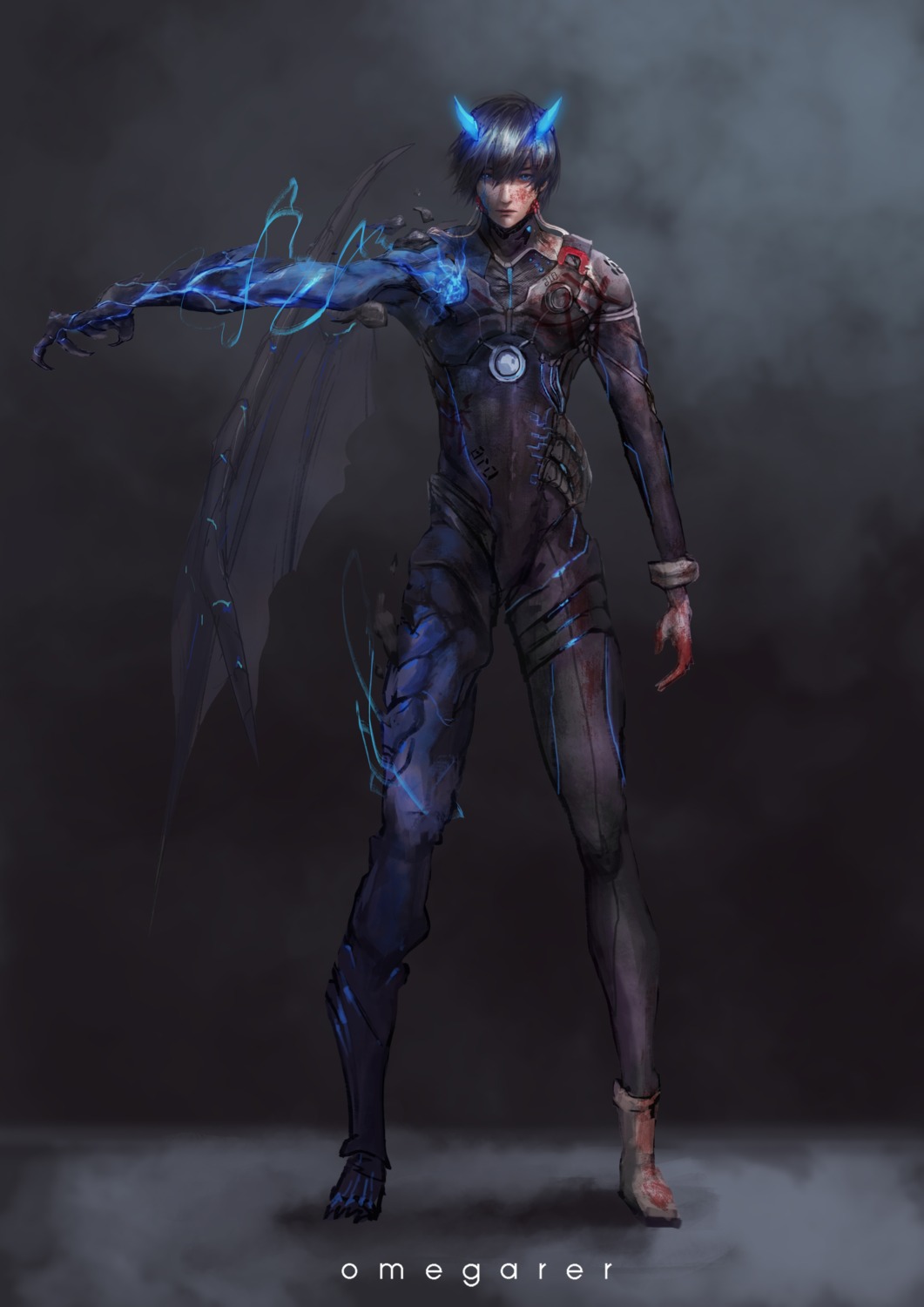 blood, bodysuit, darling_in_the_franxx, hiro_(darling_in_the_franxx), horns, male, omegarer
