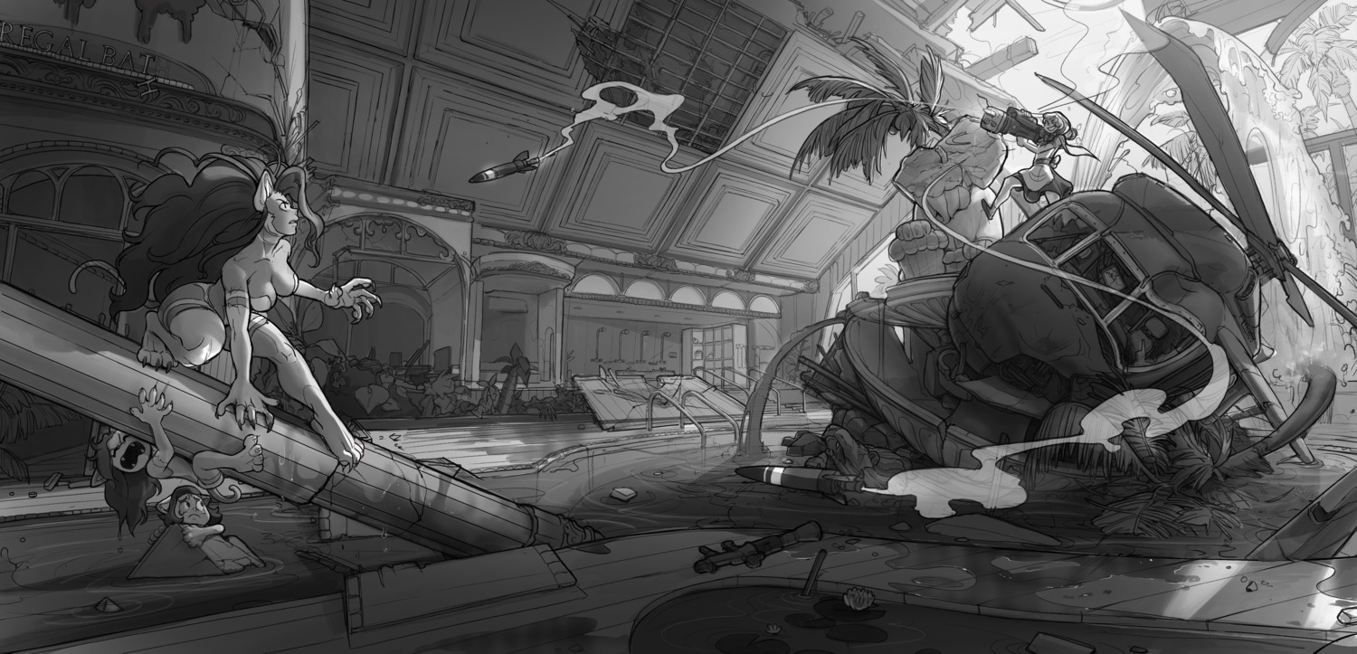 animal_ears, bulleta, dark_stalkers, felicia, monochrome, no_bra, tagme, tail