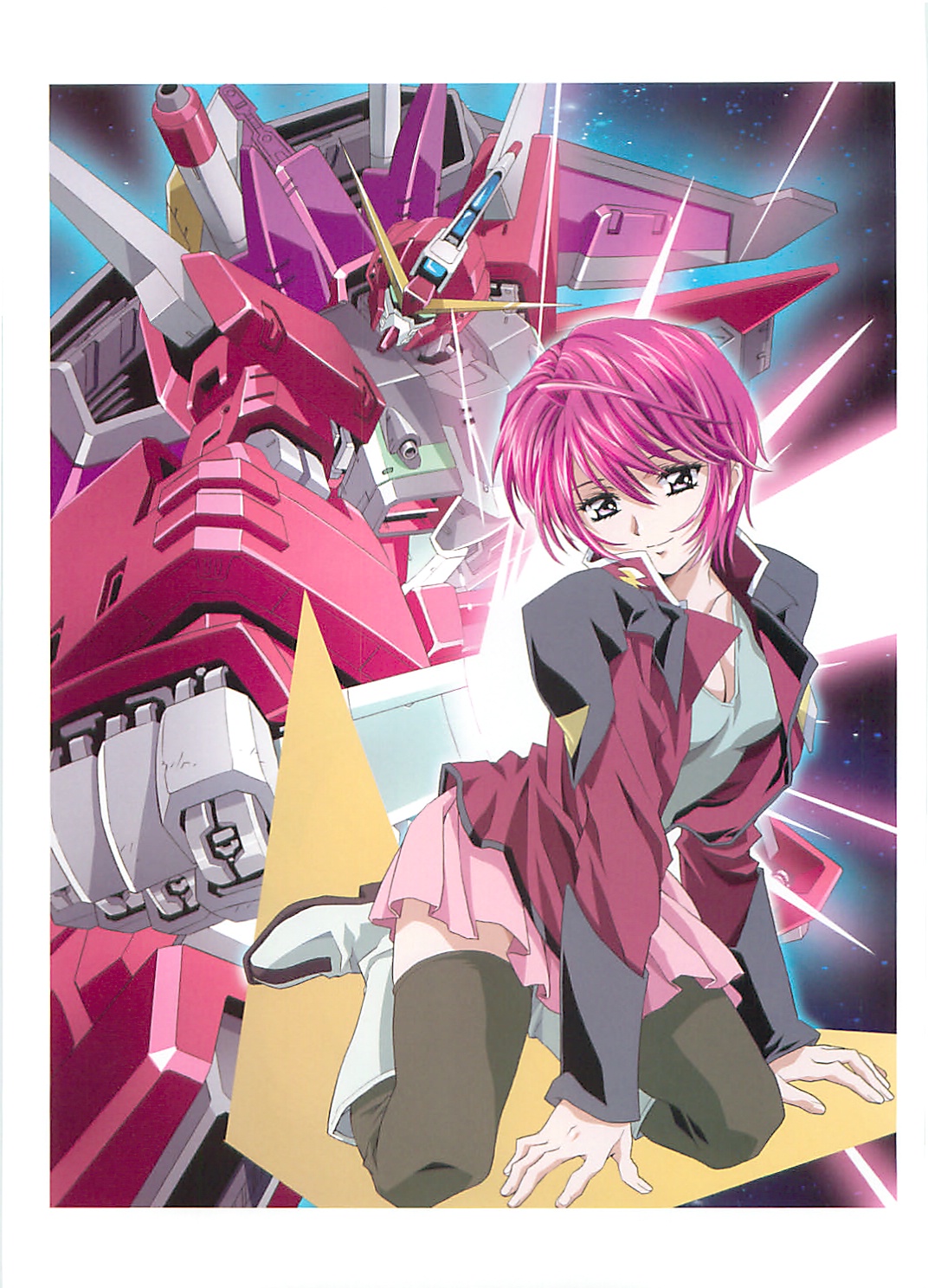 cleavage, gundam, gundam_seed, gundam_seed_destiny, infinite_justice_gundam, kawarajima_koh, lunamaria_hawke, mecha, thighhighs, uniform