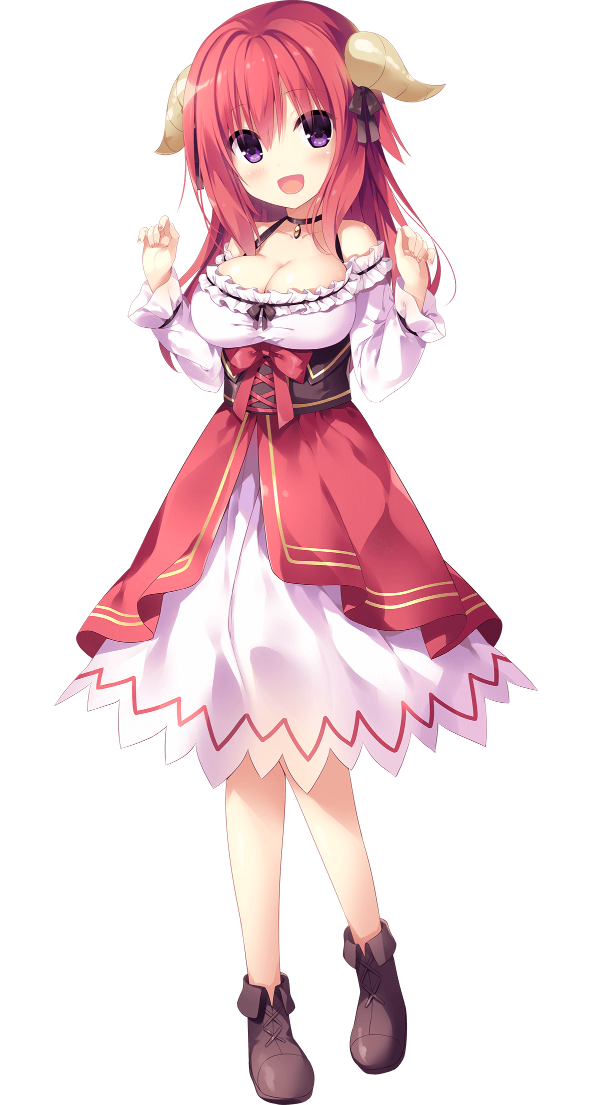 charlotte_chou, cleavage, dare_ga_yonda_no!?_~isekai_to_game_tsukuri_to_recruit_shoukan~, horns, transparent_png, utsunomiya_tsumire