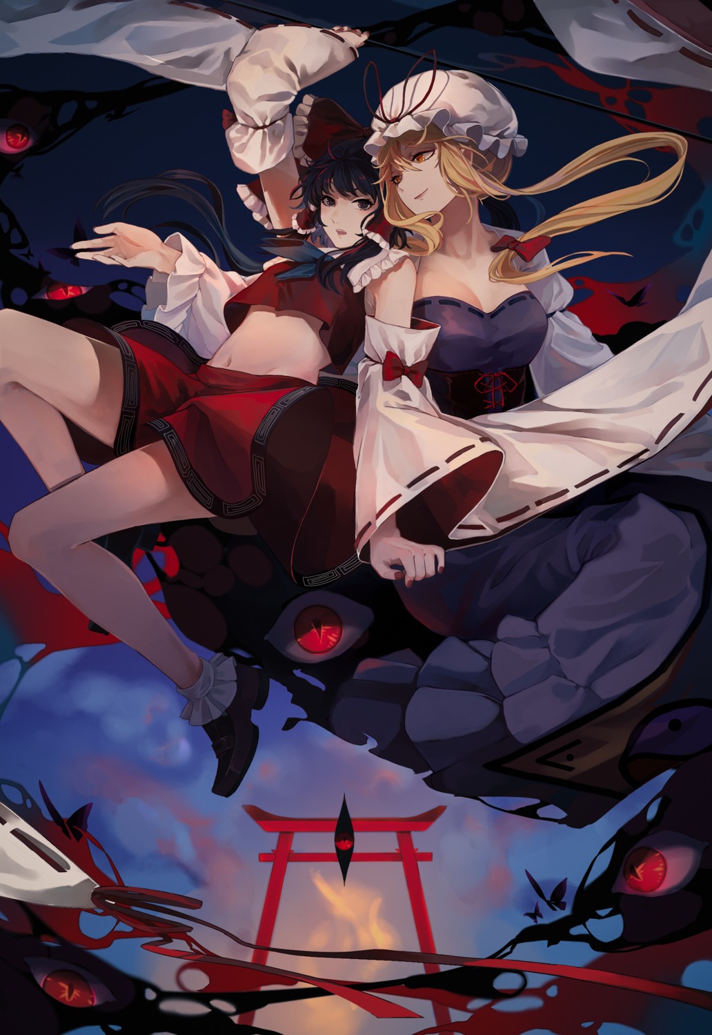 cleavage, hakurei_reimu, houraisan_chouko, japanese_clothes, touhou, yakumo_yukari