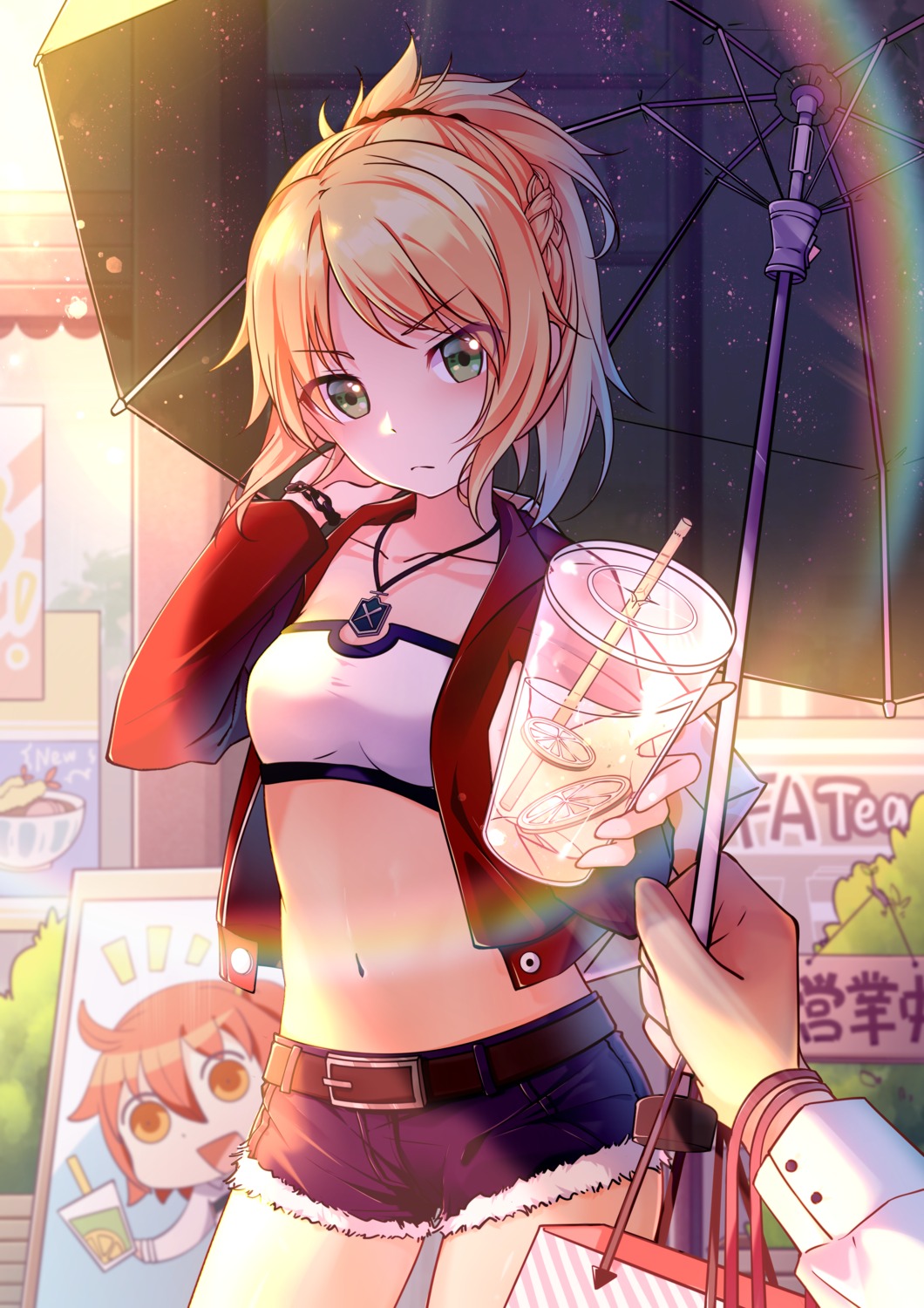 chaji_xiao_bai, fate/apocrypha, fate/stay_night, fujimaru_ritsuka_(female), mordred_(fate), umbrella