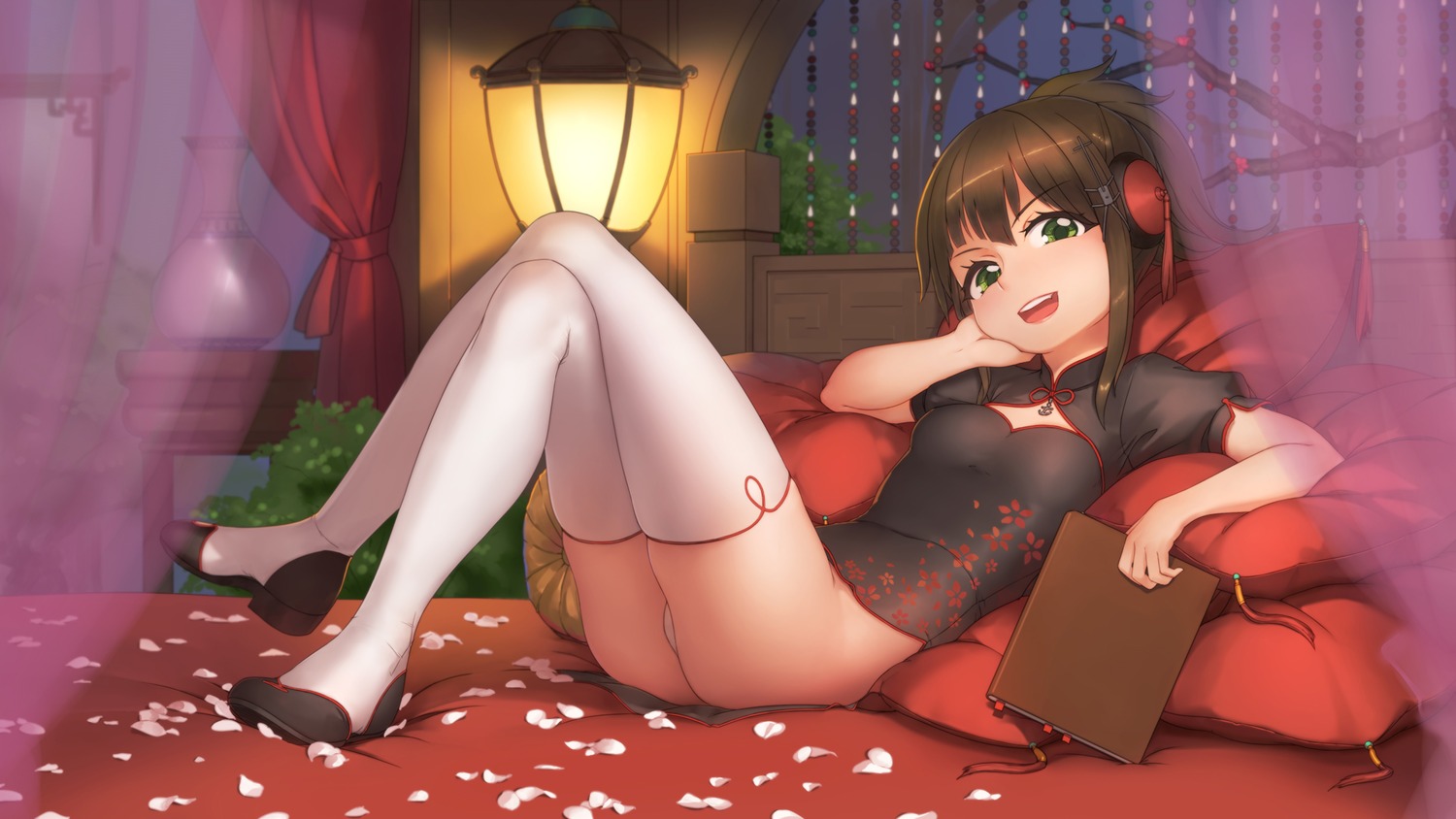 akatsuki_(zhanjianshaonv), ao_mei_douji, chinadress, heels, pantsu, thighhighs, thong, wallpaper