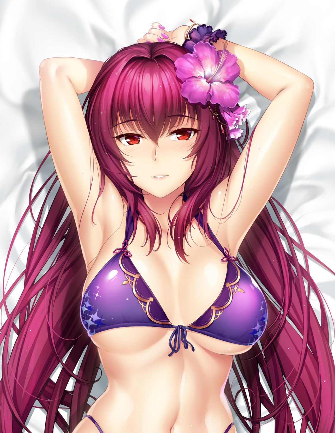 bikini, cleavage, fate/grand_order, okitakung, scathach_(fate), swimsuits, underboob
