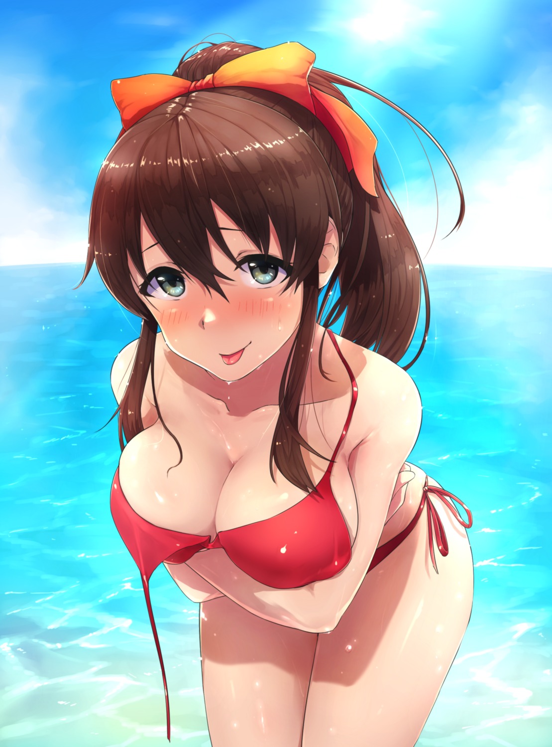 bikini, breast_hold, cleavage, ldl_(bcw1025), satake_minako, swimsuits, the_idolm@ster, the_idolm@ster_million_live!, wardrobe_malfunction, wet