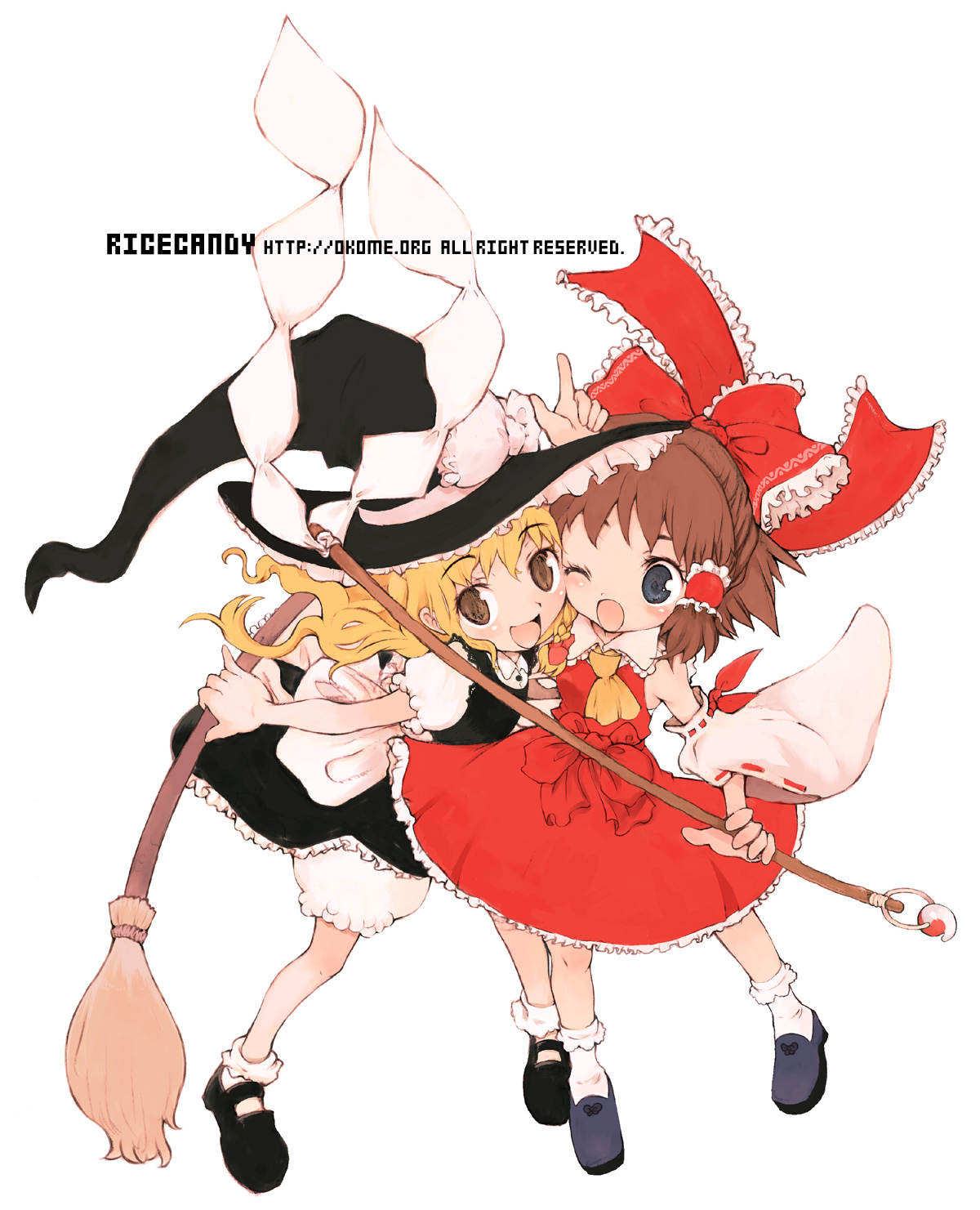 hakurei_reimu, kirisame_marisa, okome_(ricecandy), touhou