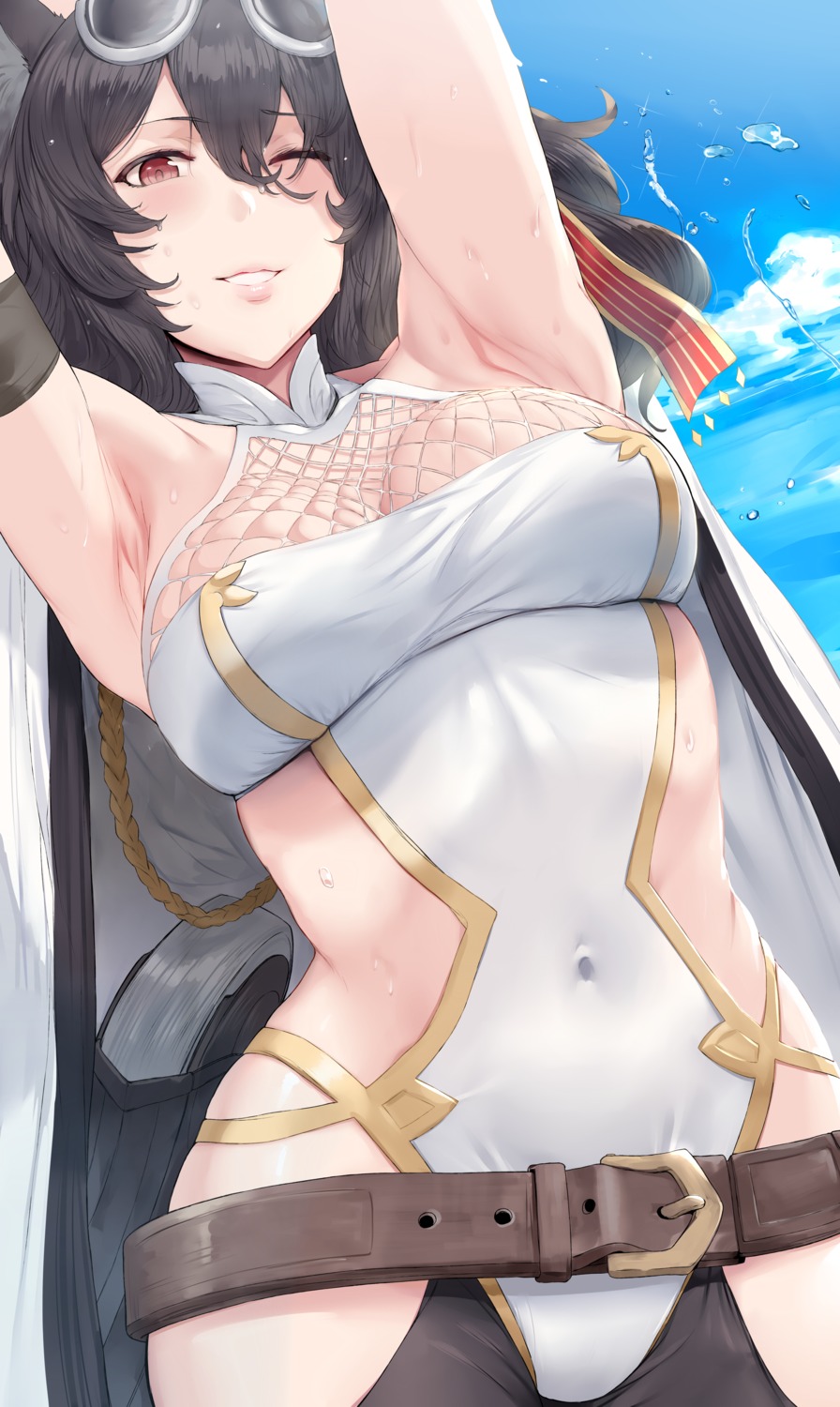 animal_ears, cleavage, fishnets, granblue_fantasy, hews, ilsa_(granblue_fantasy), megane