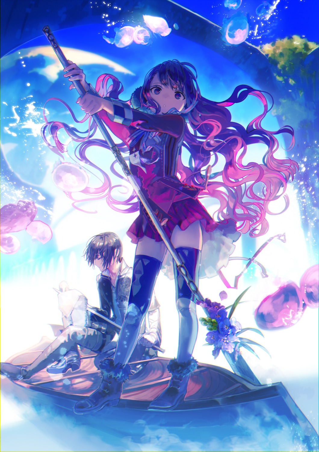 heels, isekai_meikyuu_no_saishinbu_wo_mezasou, seifuku, sword, thighhighs, ukai_saki, weapon